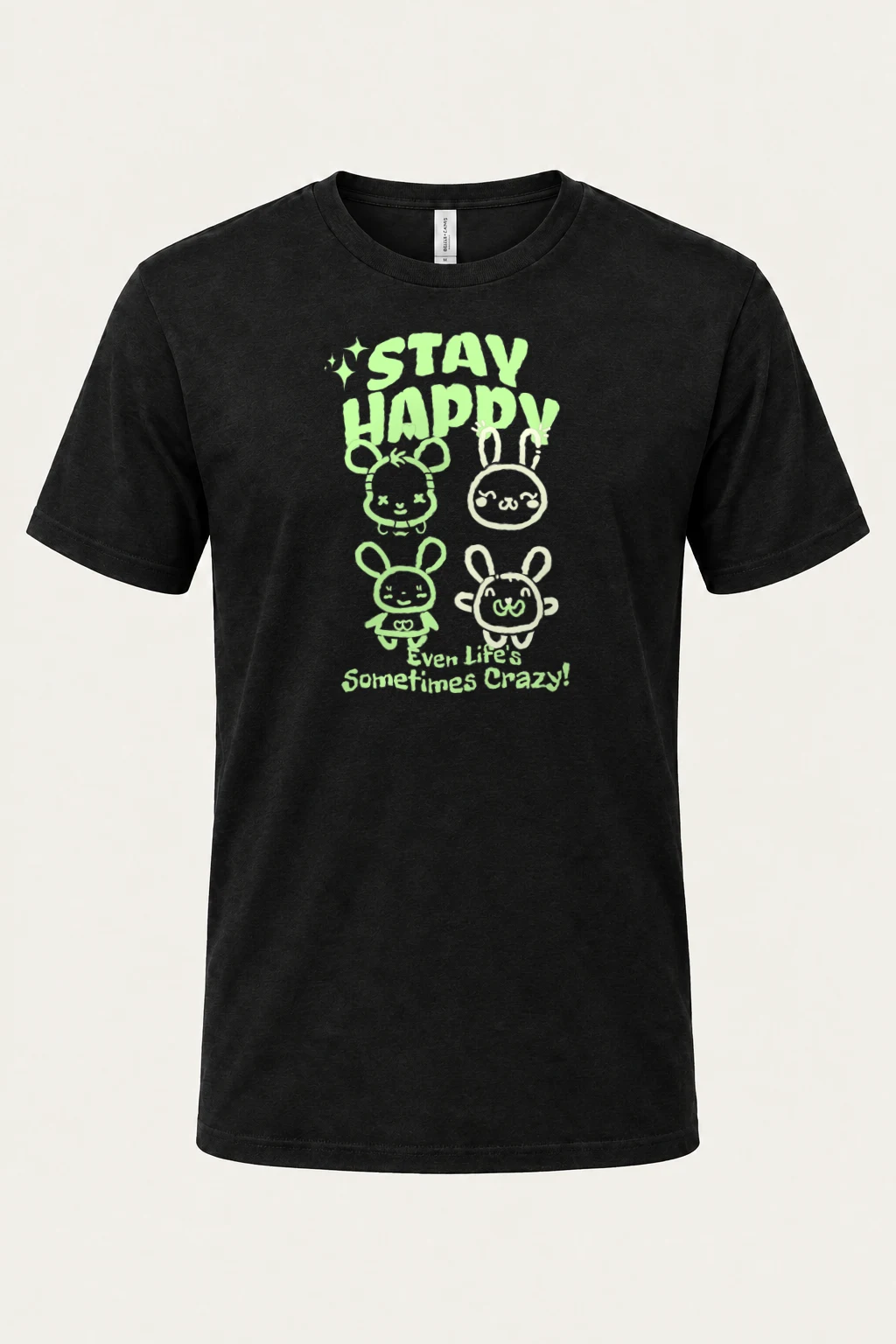 "Stay Happy Bunnies" Heavyweight Unisex Crewneck T-shirt | Gildan 5000