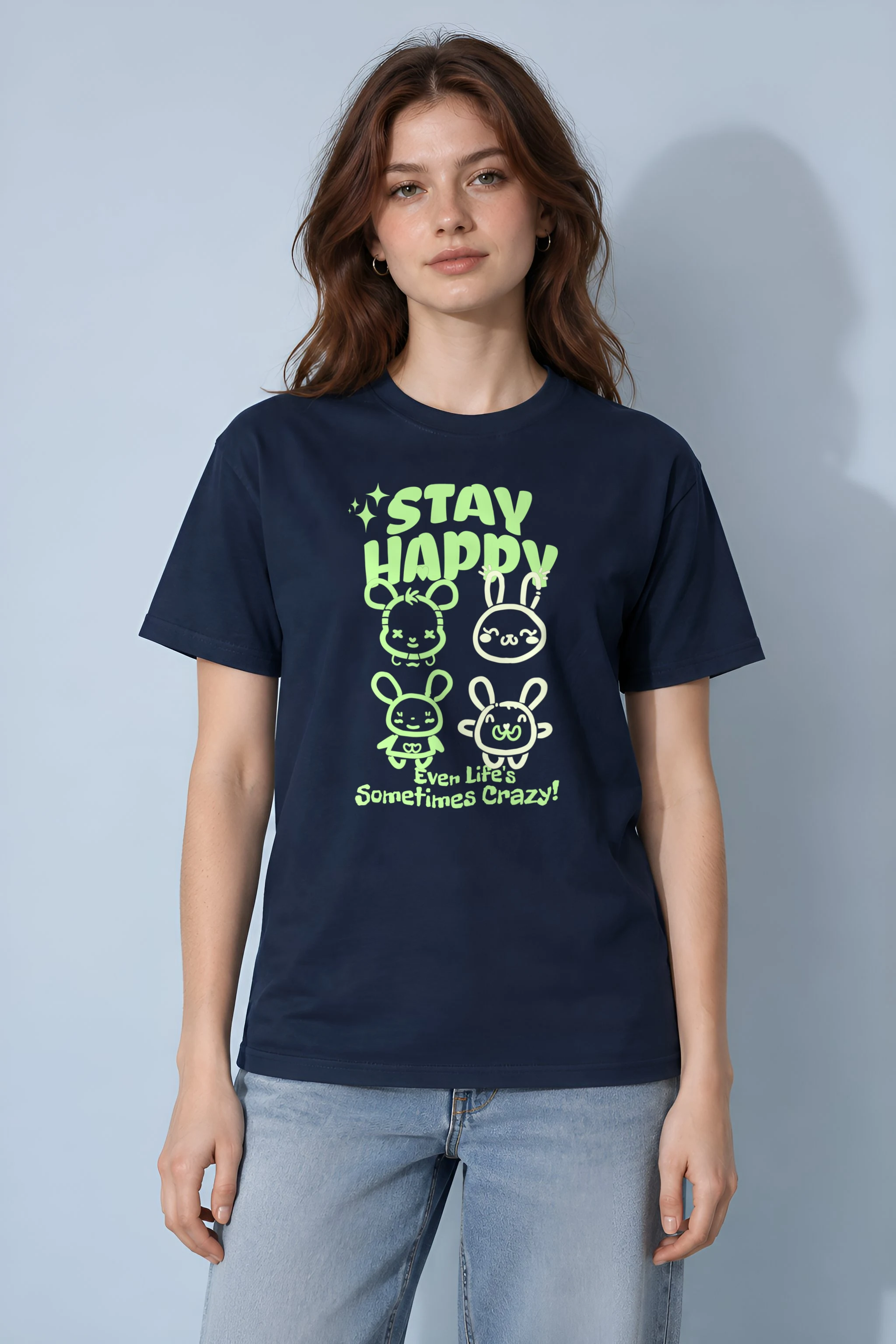 "Stay Happy Bunnies" Heavyweight Unisex Crewneck T-shirt