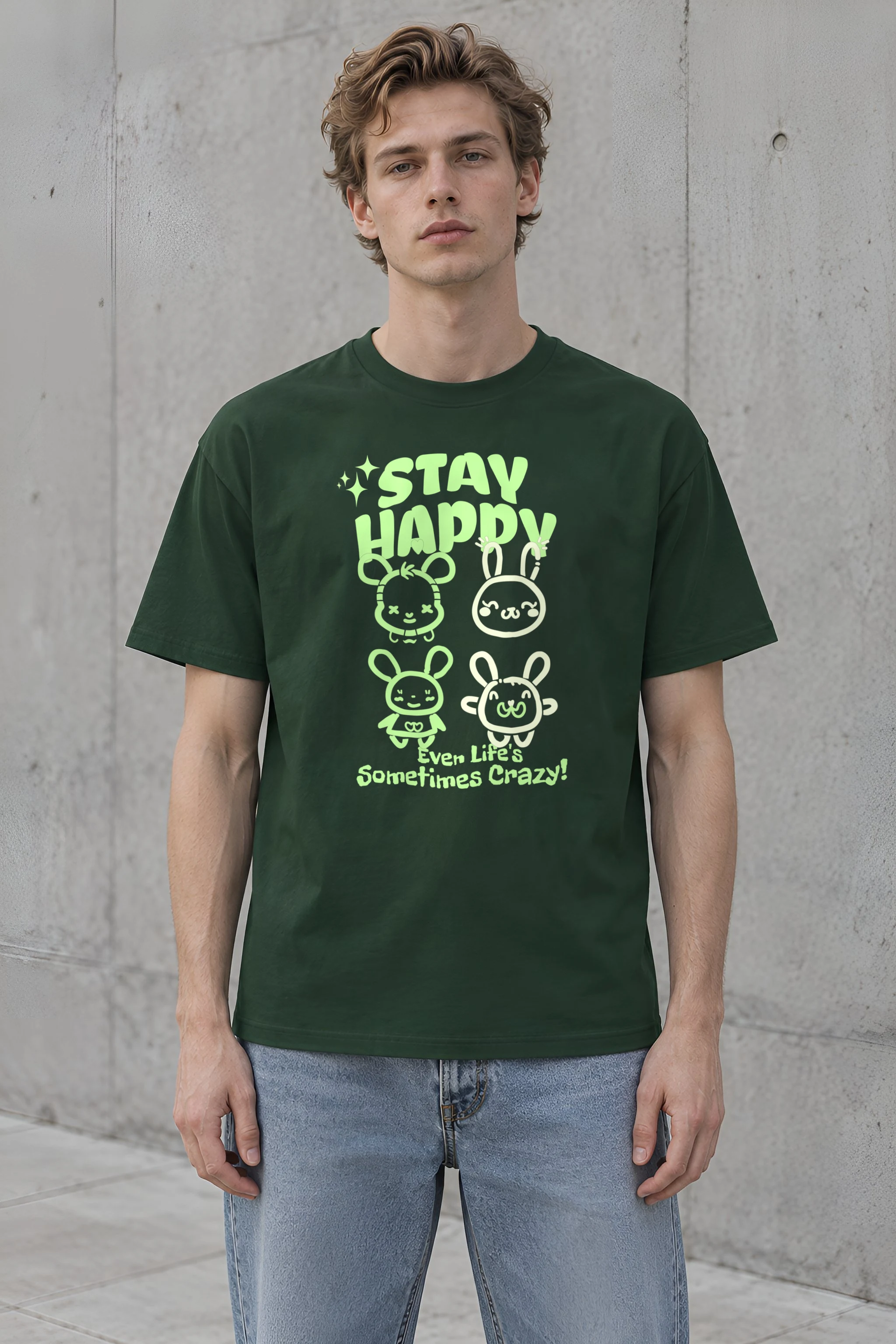 "Stay Happy Bunnies" Heavyweight Unisex Crewneck T-shirt
