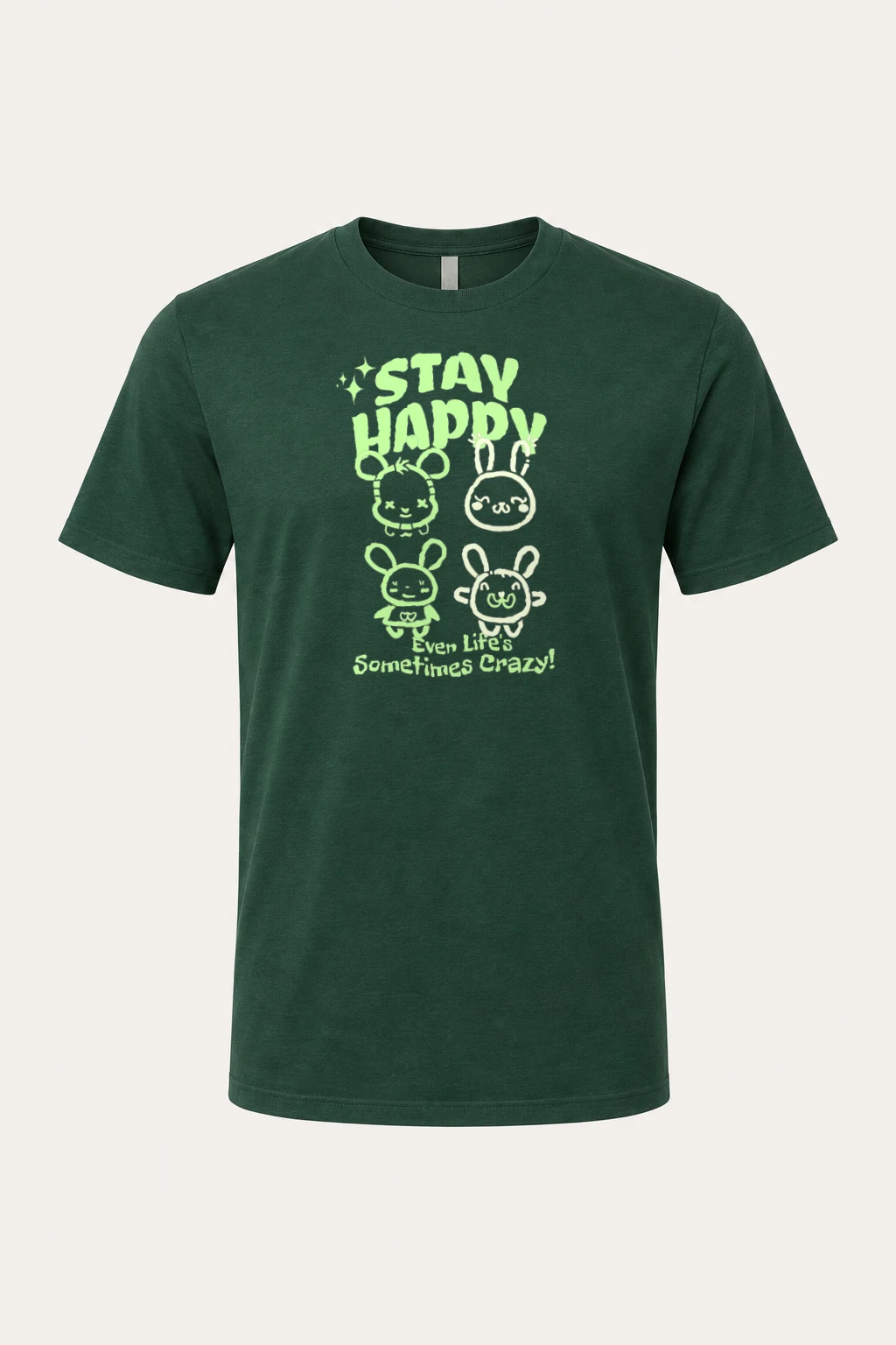 "Stay Happy Bunnies" Heavyweight Unisex Crewneck T-shirt | Gildan 5000