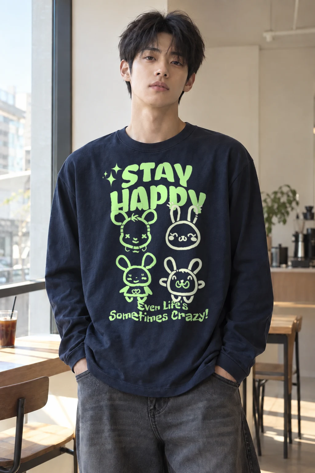 "Stay Happy" Unisex Longsleeve T-shirt | Gildan 2400