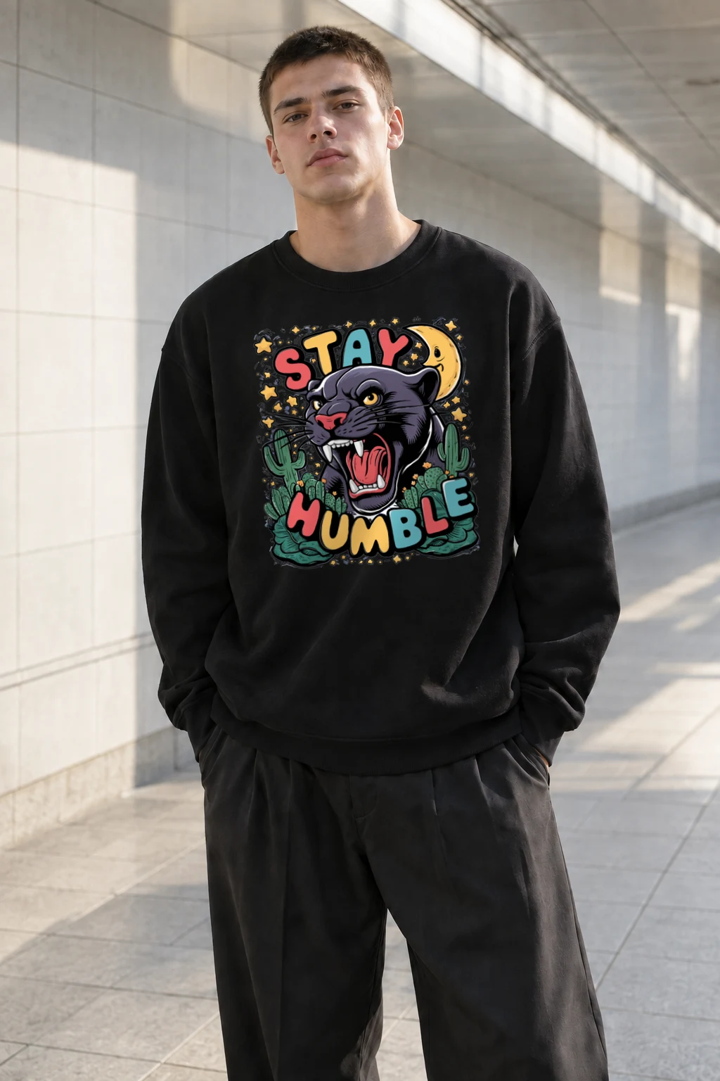 "Stay Humble Panther" Heavy Blend Unisex Crewneck Sweatshirt | Gildan 18000