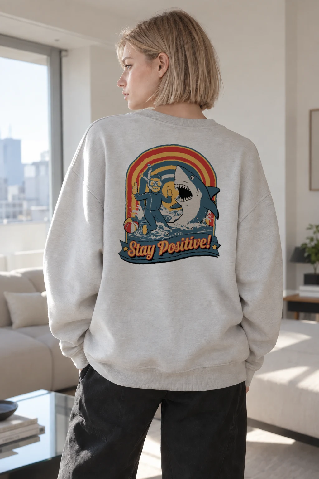 "Stay Positive Surf" Heavy Blend Unisex Crewneck Sweatshirt | Gildan 18000