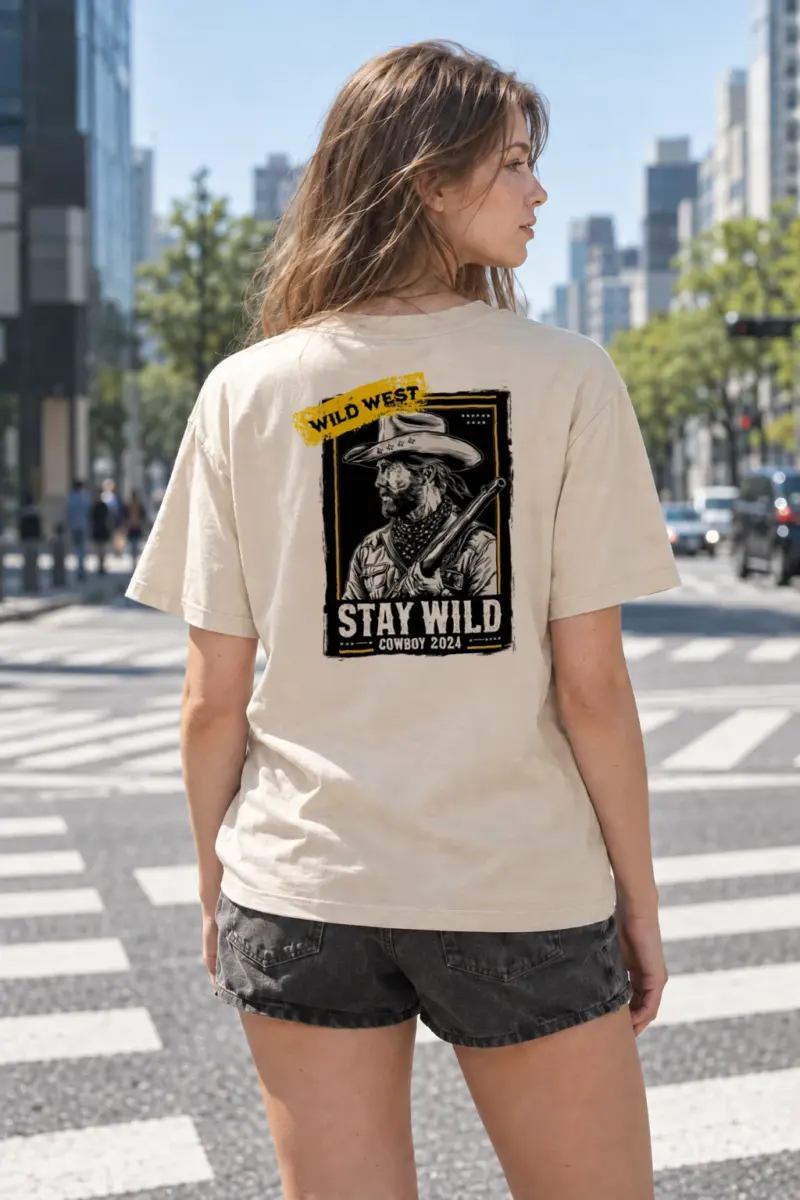 "Stay Wild Cowboy" Heavyweight Unisex Crewneck T-shirt | Gildan 5000