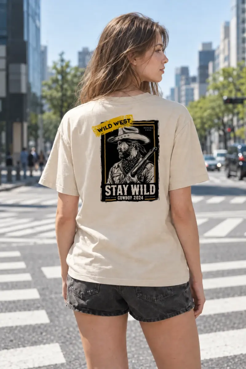 "Stay Wild Cowboy" Heavyweight Unisex Crewneck T-shirt | Gildan 5000