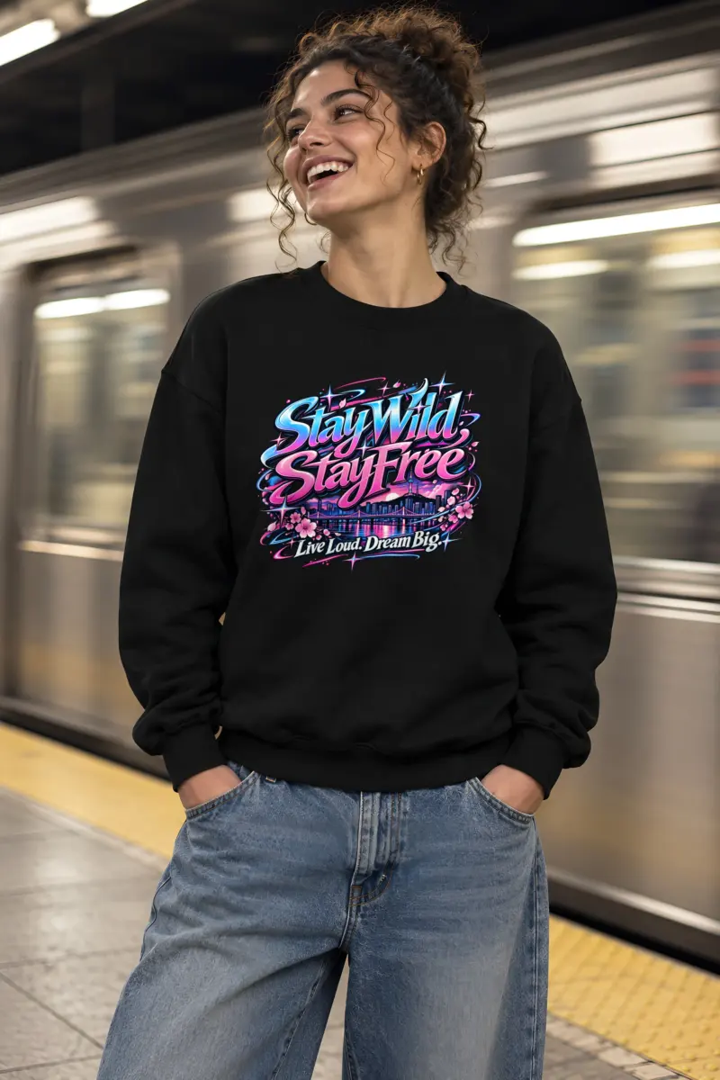 "Stay Wild Script Skyline" Unisex Crewneck Sweatshirt