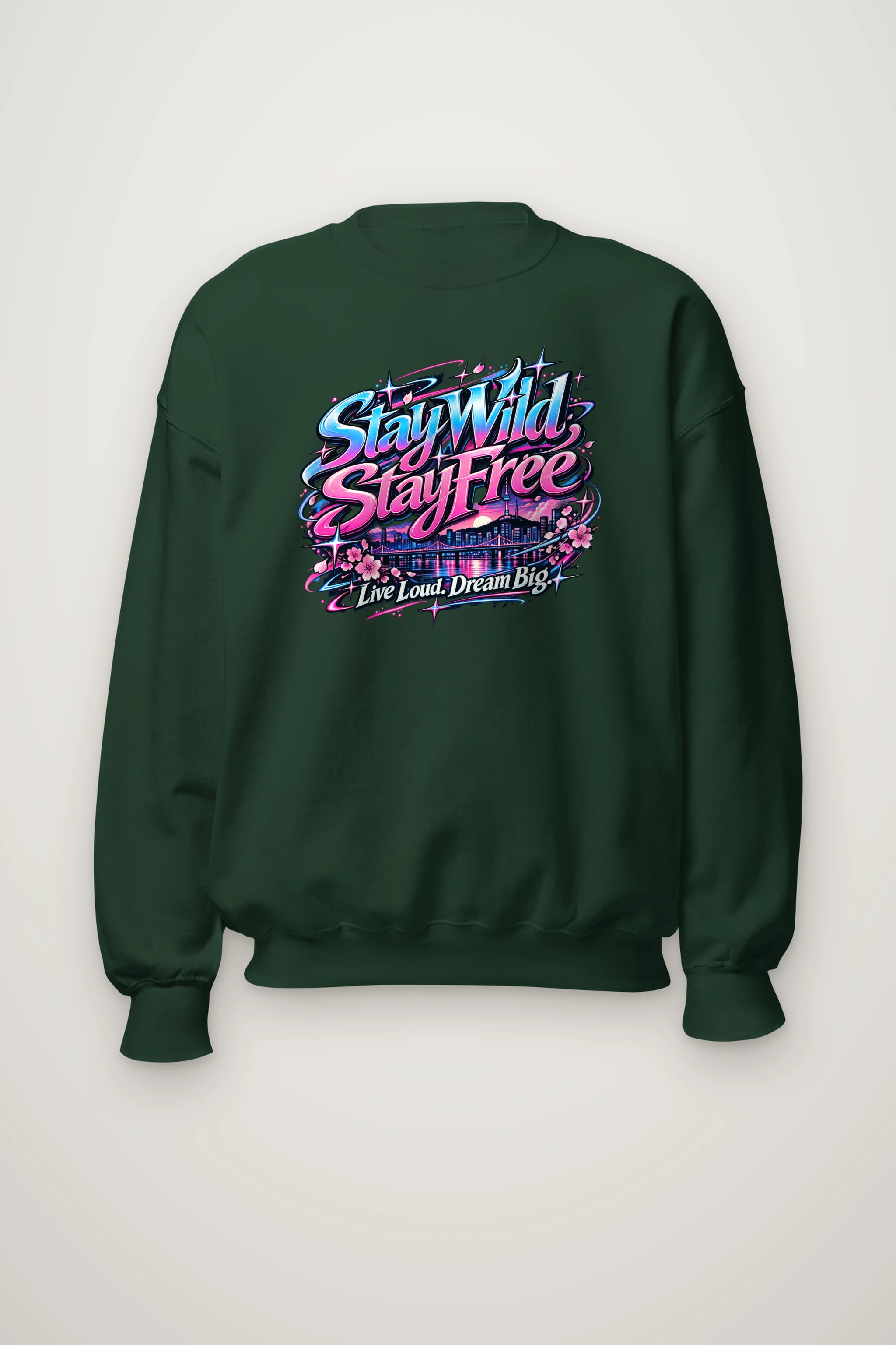 "Stay Wild Script Skyline" Heavy Blend Unisex Crewneck Sweatshirt