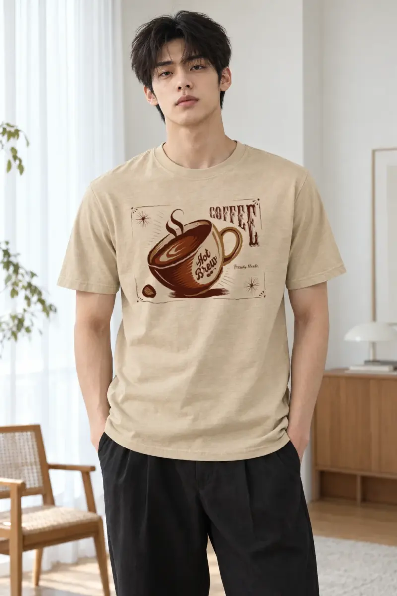 "Steaming Coffee Cup" Heavyweight Unisex Crewneck T-shirt | Gildan 5000