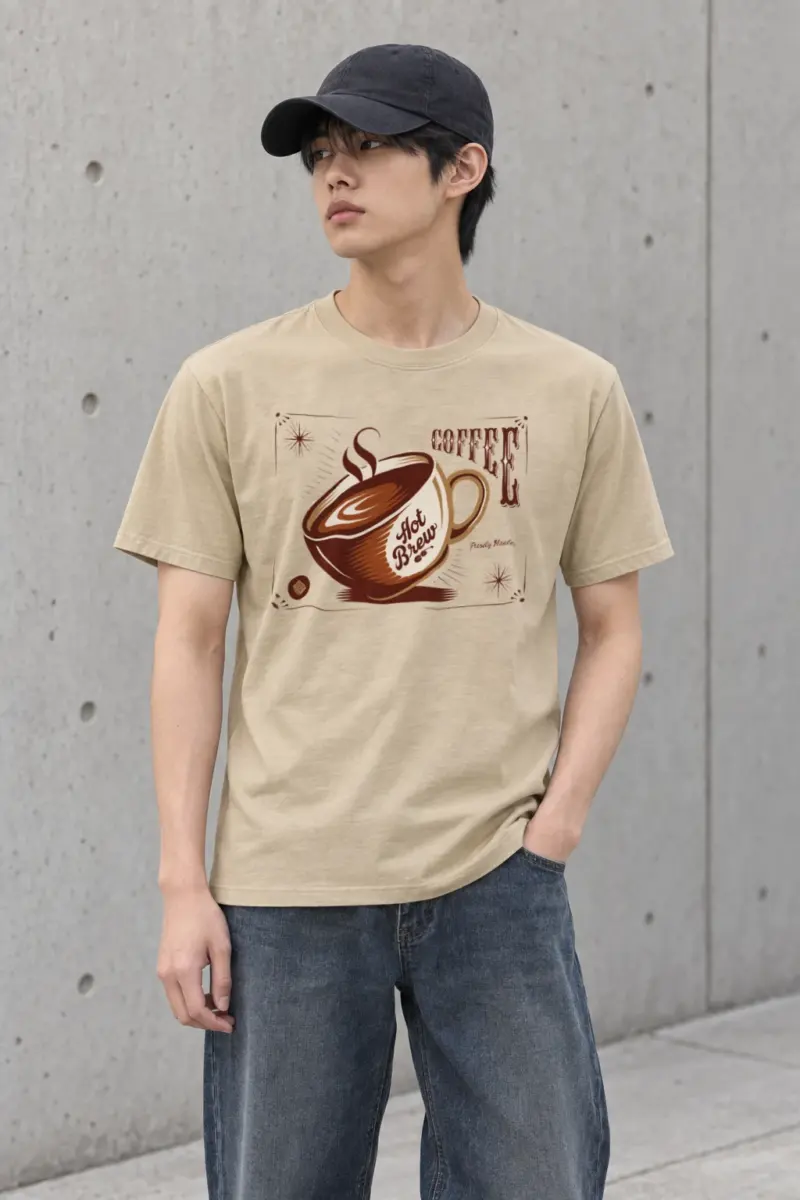 "Steaming Coffee Cup" Heavyweight Unisex Crewneck T-shirt