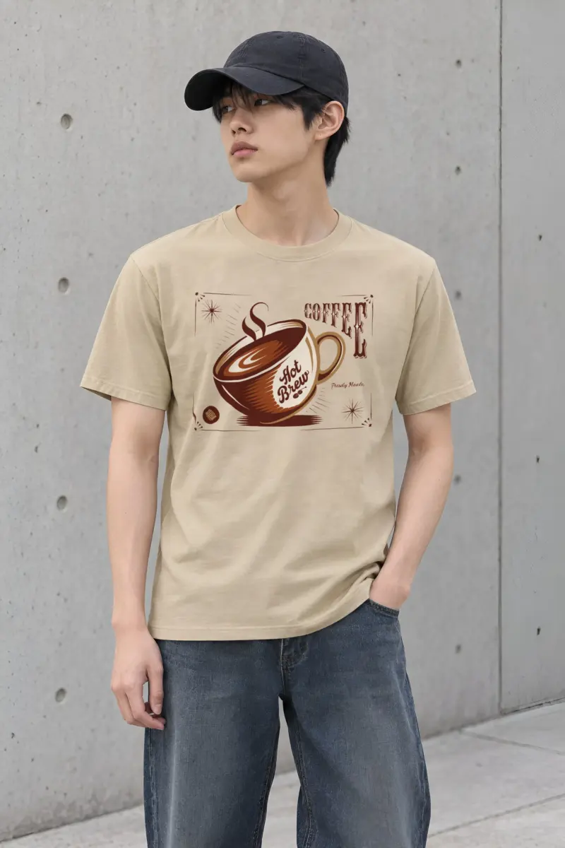 "Steaming Coffee Cup" Heavyweight Unisex Crewneck T-shirt