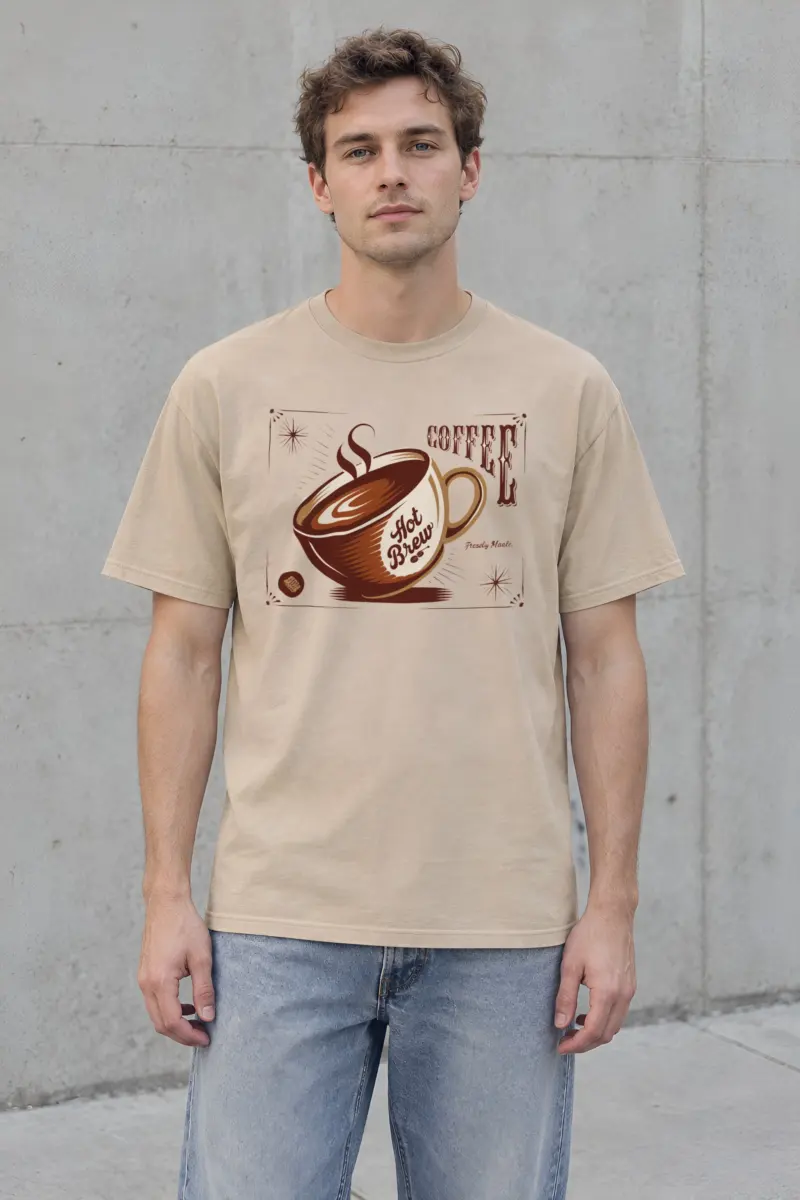 "Steaming Coffee Cup" Heavyweight Unisex Crewneck T-shirt