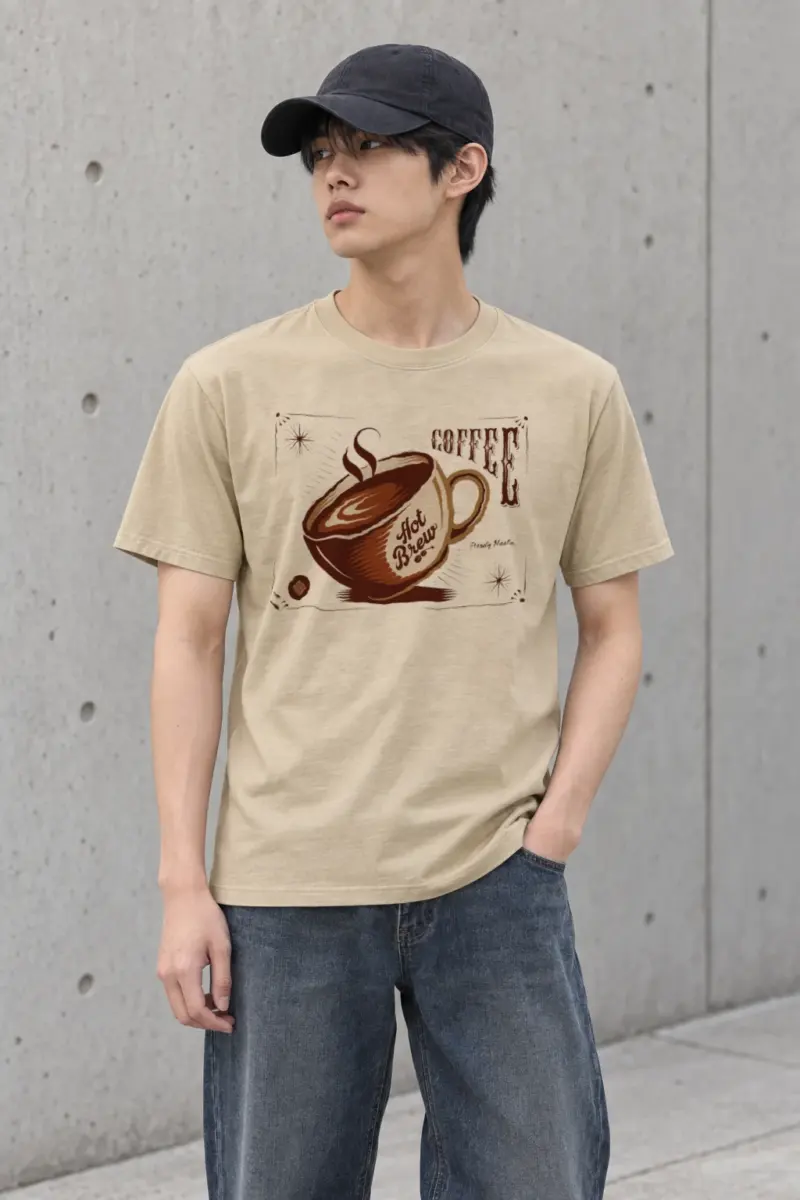 "Steaming Coffee Cup" Heavyweight Unisex Crewneck T-shirt
