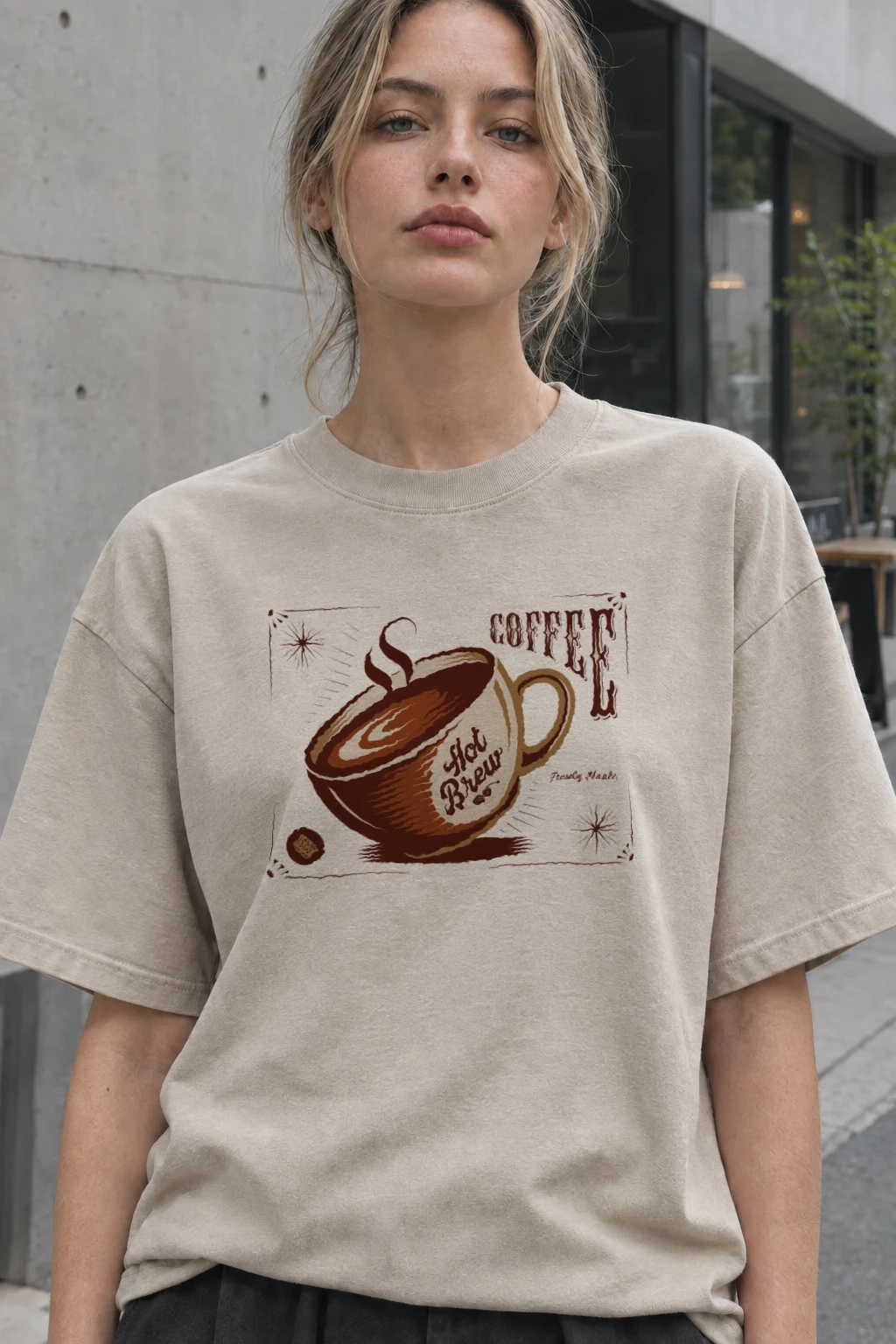 "Steaming Coffee Cup" Heavyweight Unisex Crewneck T-shirt | Gildan 5000