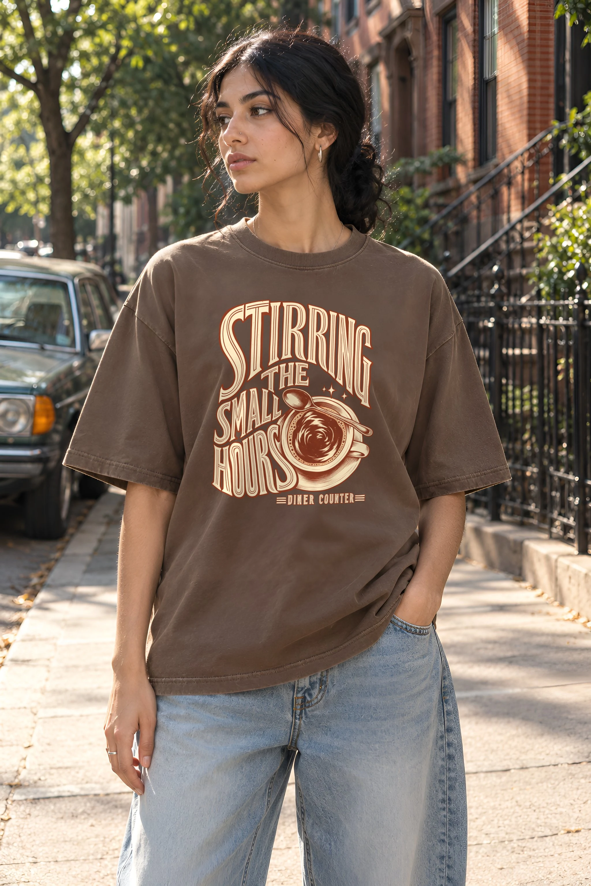 "Stirring the Small Hours" Unisex Oversized Heavyweight Crewneck T-Shirt
