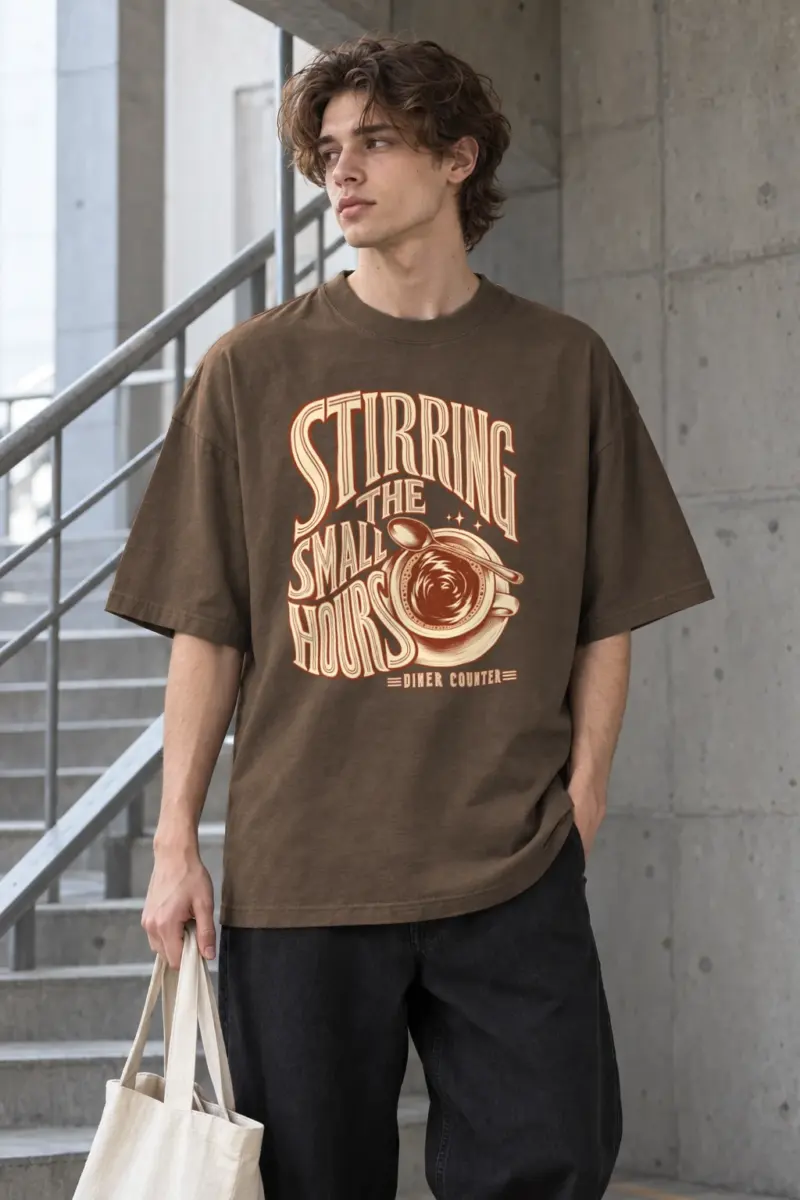 "Stirring the Small Hours" Men's Oversized Heavyweight Crewneck T-Shirt