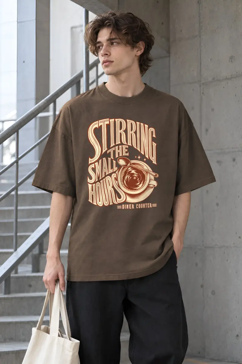"Stirring the Small Hours" Men's Oversized Heavyweight Crewneck T-Shirt