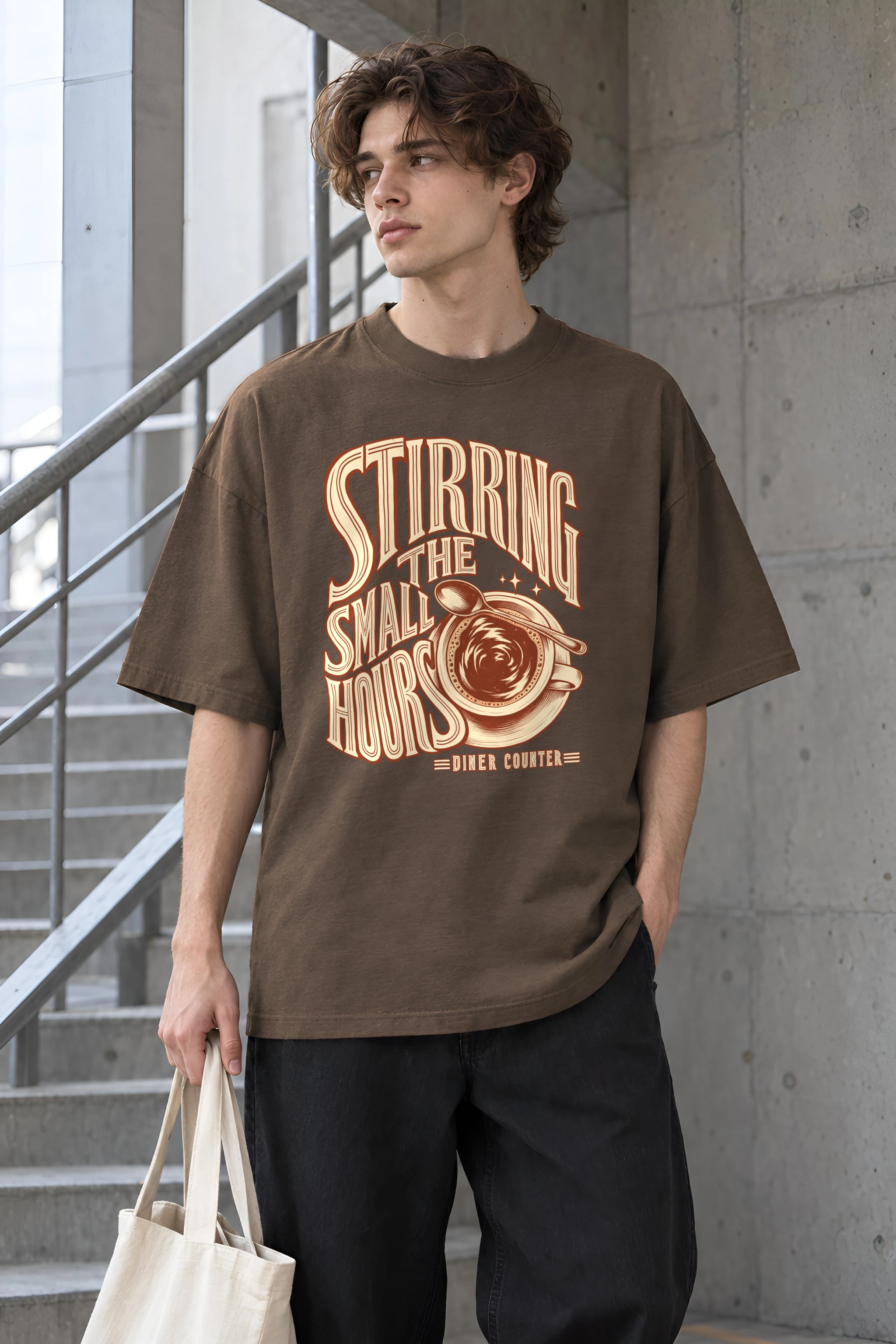 "Stirring the Small Hours" Unisex Oversized Heavyweight Crewneck T-Shirt