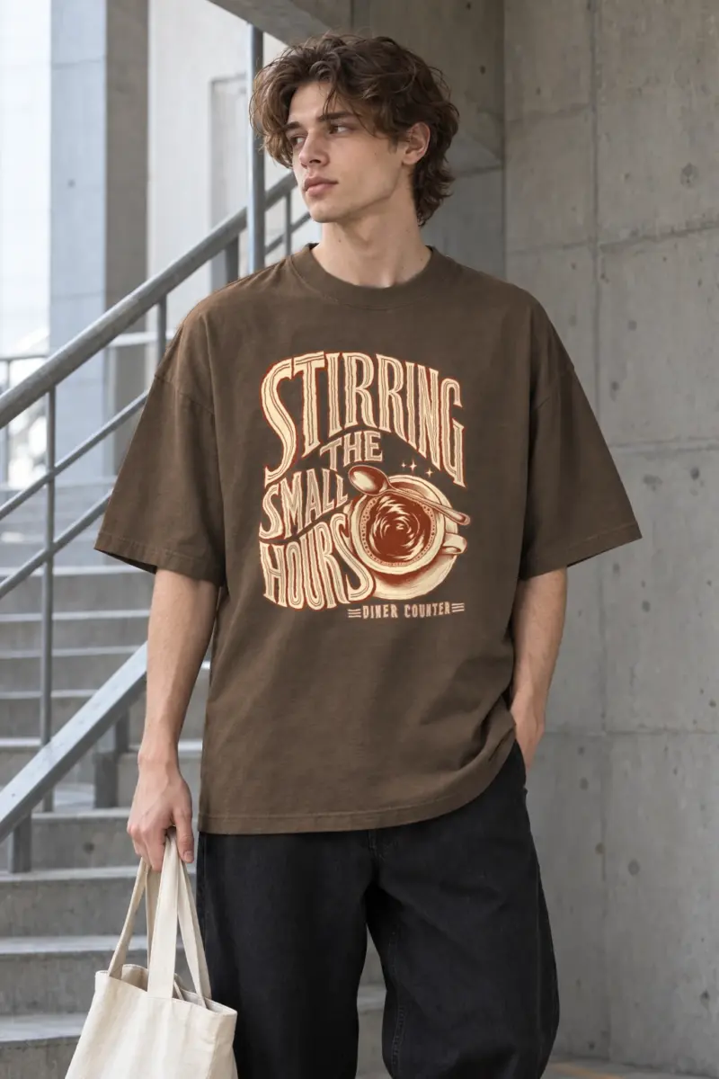 “Stirring the Small Hours” Men’s Oversized Heavyweight Crewneck T-Shirt