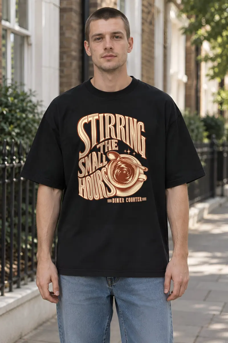 "Stirring the Small Hours" Unisex Oversized Heavyweight Crewneck T-Shirt