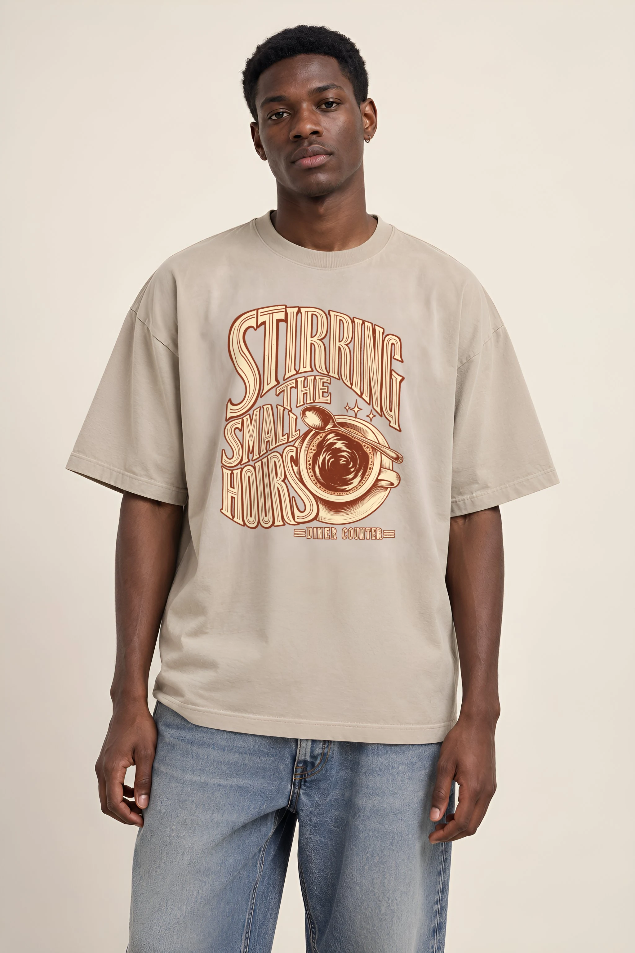 "Stirring the Small Hours" Unisex Oversized Heavyweight Crewneck T-Shirt
