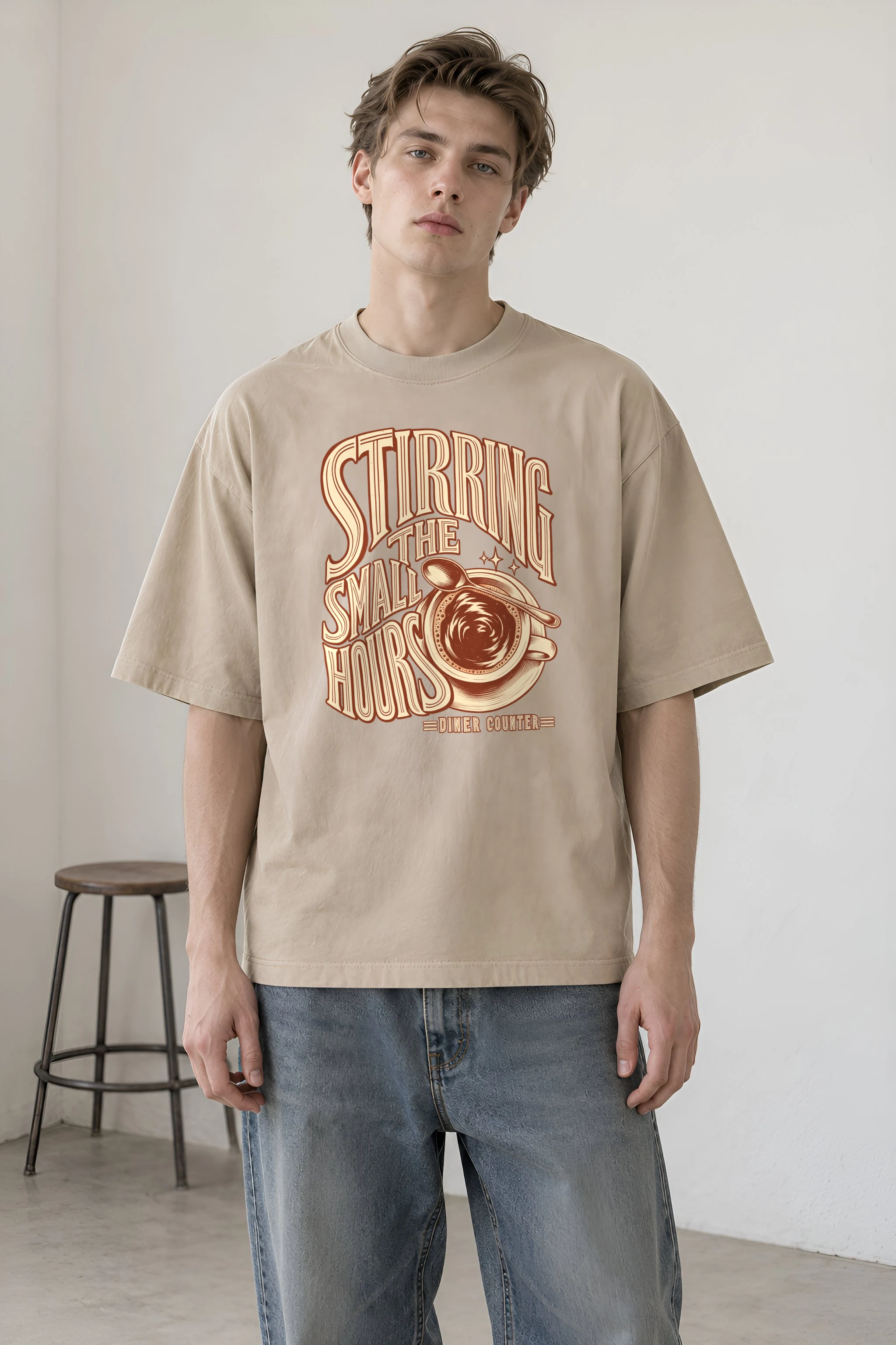 "Stirring the Small Hours" Unisex Oversized Heavyweight Crewneck T-Shirt
