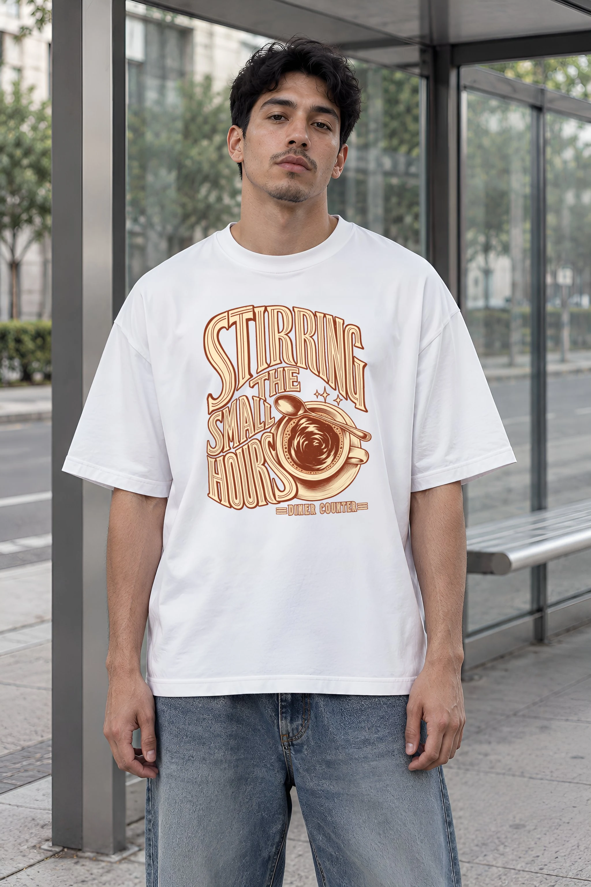 "Stirring the Small Hours" Unisex Oversized Heavyweight Crewneck T-Shirt