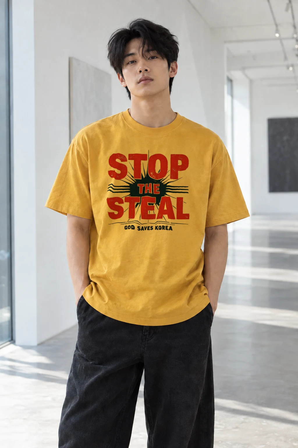 "Stop The Steal Korea" Heavyweight Unisex Crewneck T-shirt | Gildan 5000