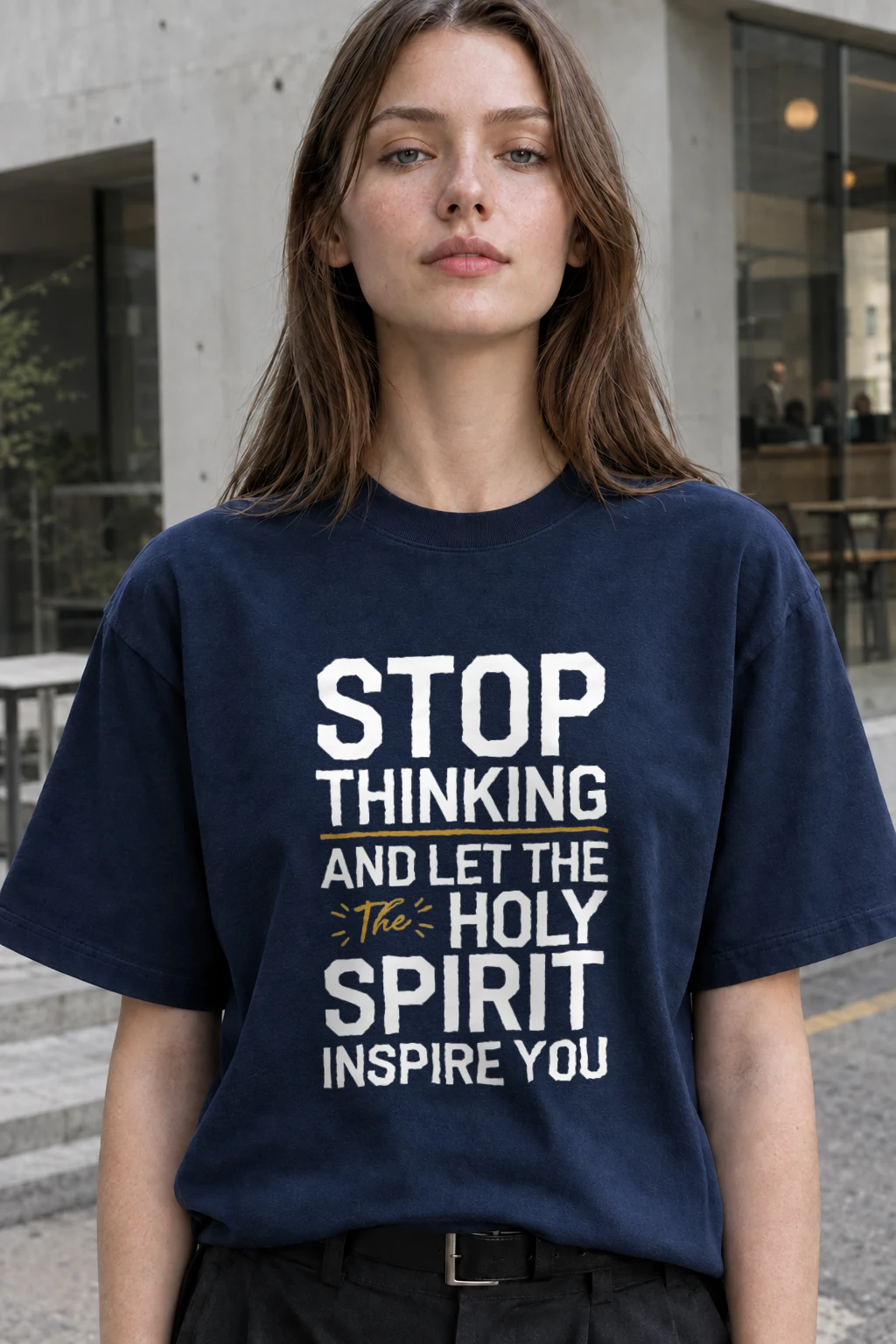 "Stop Thinking" Heavyweight Unisex Crewneck T-shirt | Gildan 5000