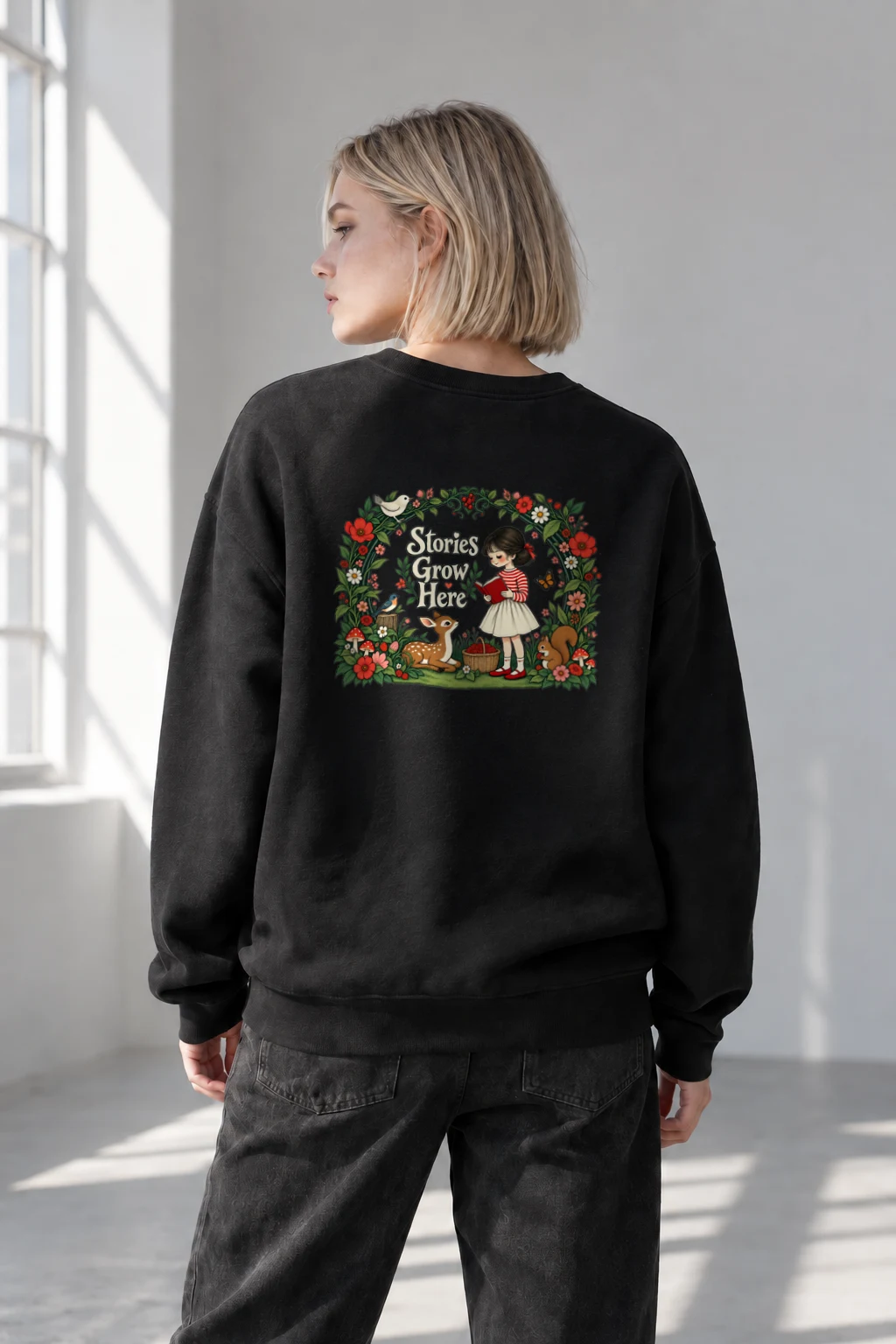 "Stories Grow Here" Heavy Blend Unisex Crewneck Sweatshirt | Gildan 18000