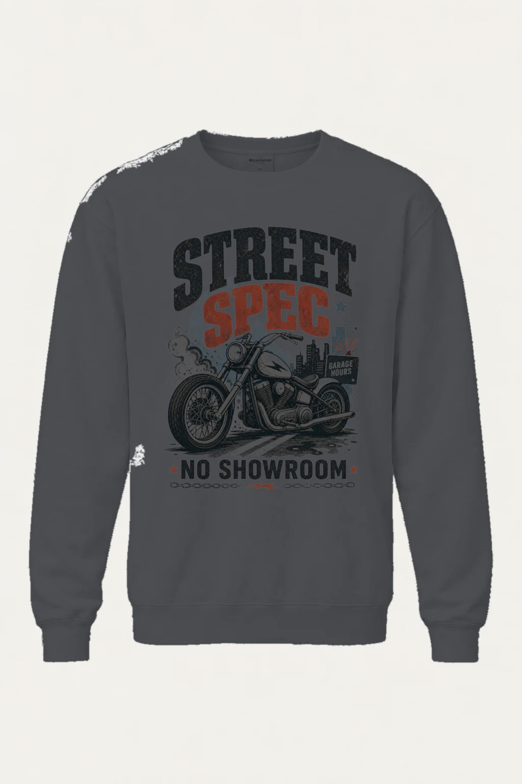"Street Spec Garage" Unisex Sponge Fleece Crewneck Sweatshirt | Bella + Canvas 3901