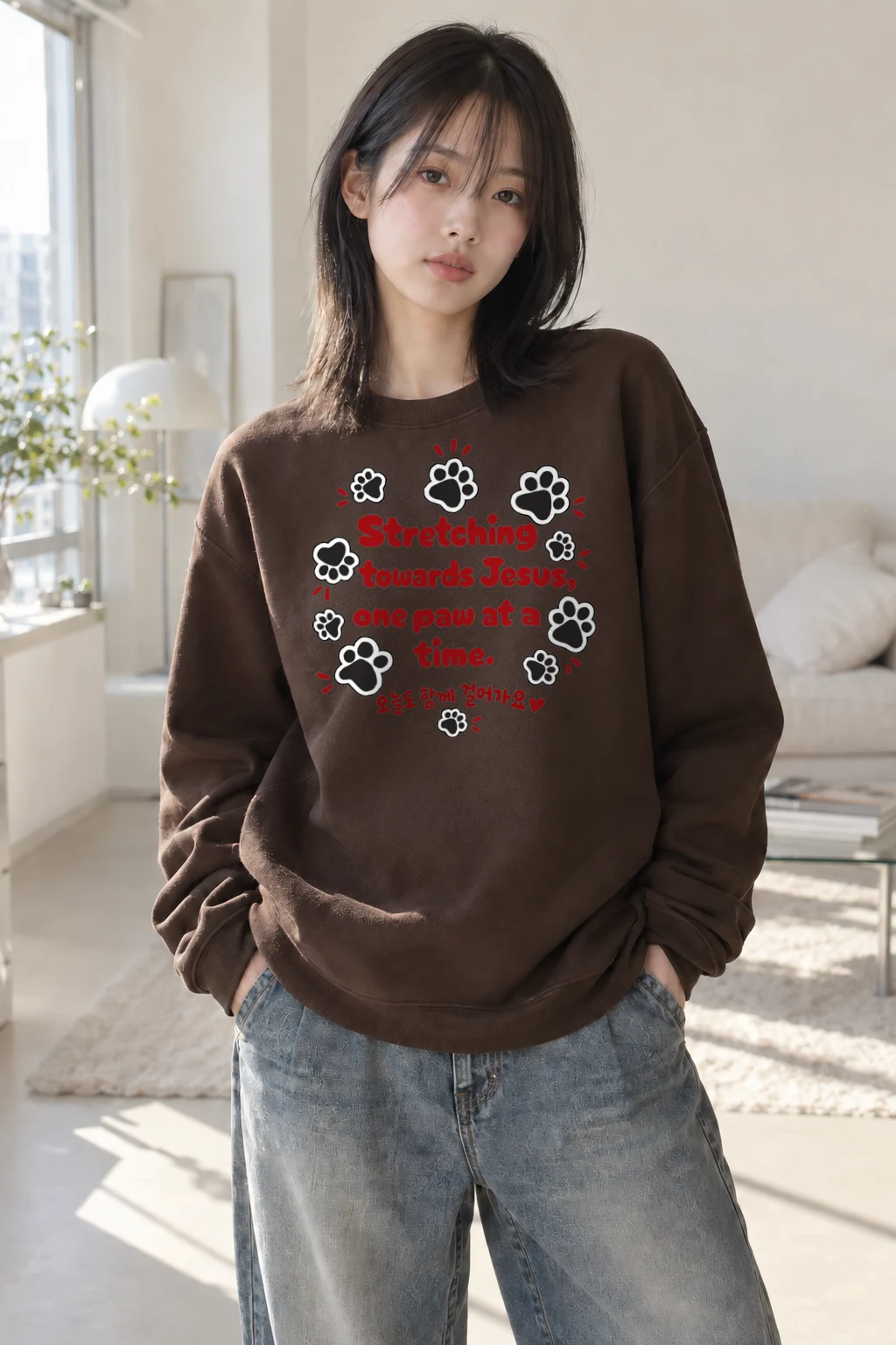 "Stretching Towards Jesus" Heavy Blend Unisex Crewneck Sweatshirt | Gildan 18000