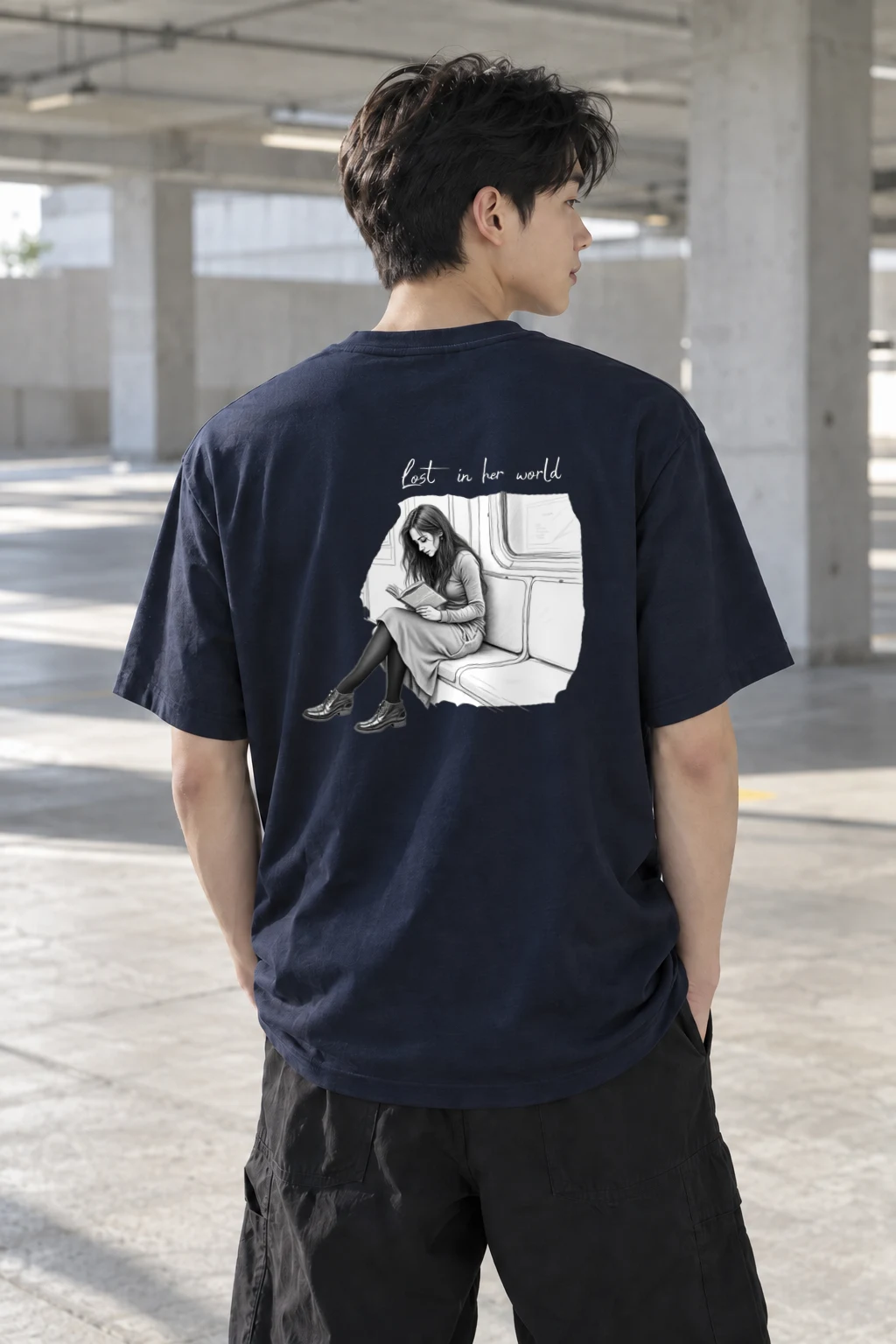 "Subway Reading" Heavyweight Unisex Crewneck T-shirt | Gildan 5000