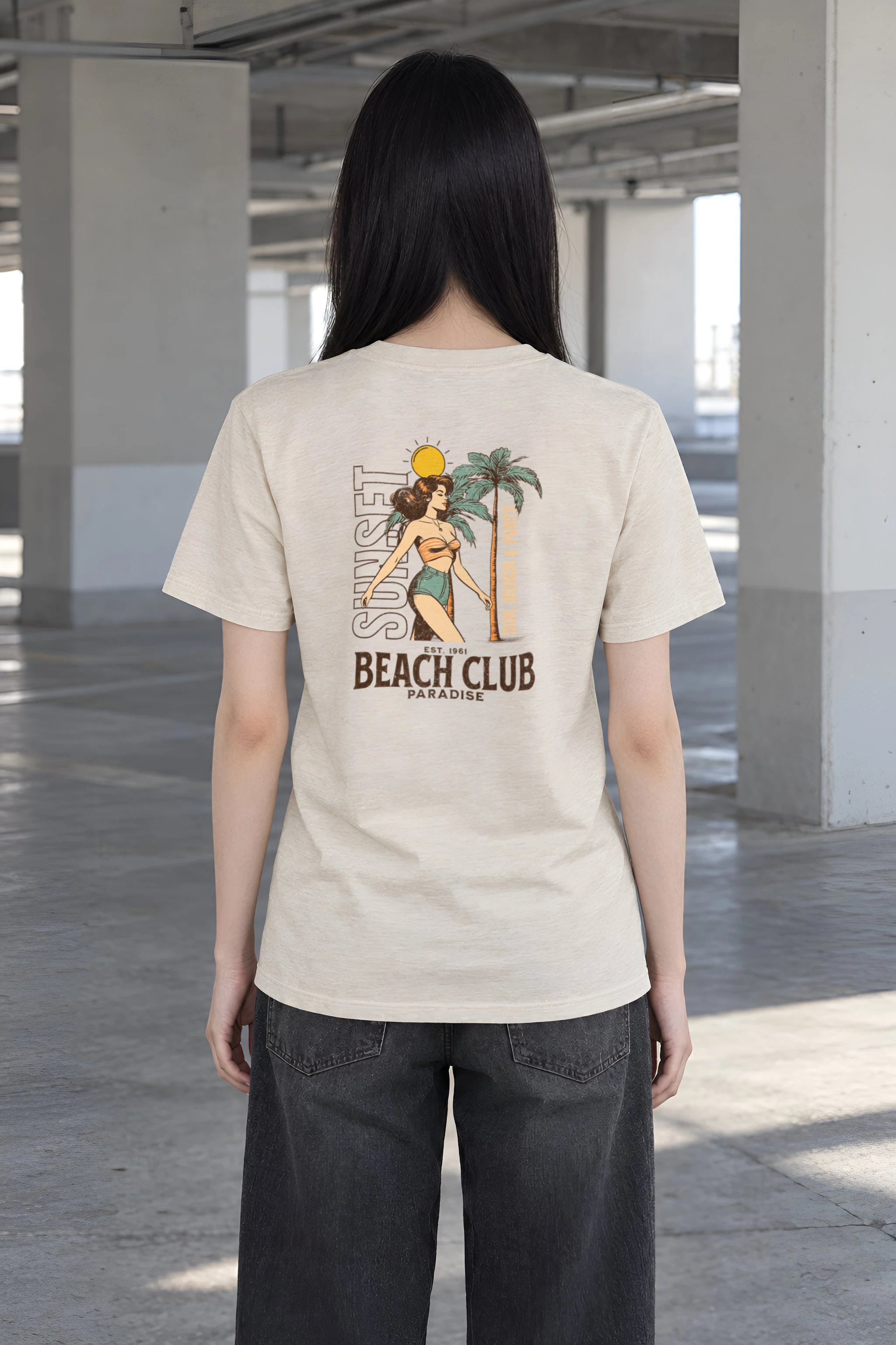 "Sun, Beach & Party" Heavyweight Unisex Crewneck T-shirt