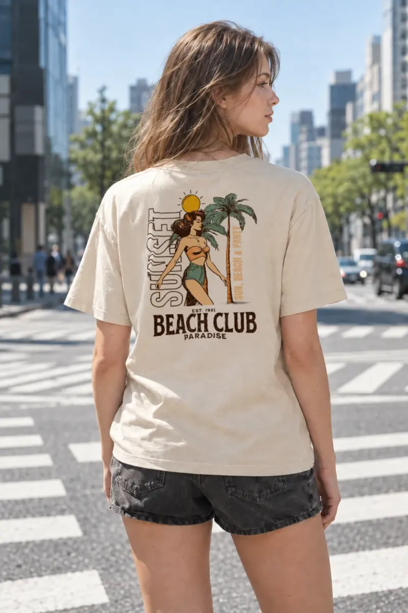 “Sun, Beach & Party” Heavyweight Unisex Crewneck T-shirt | Gildan 5000