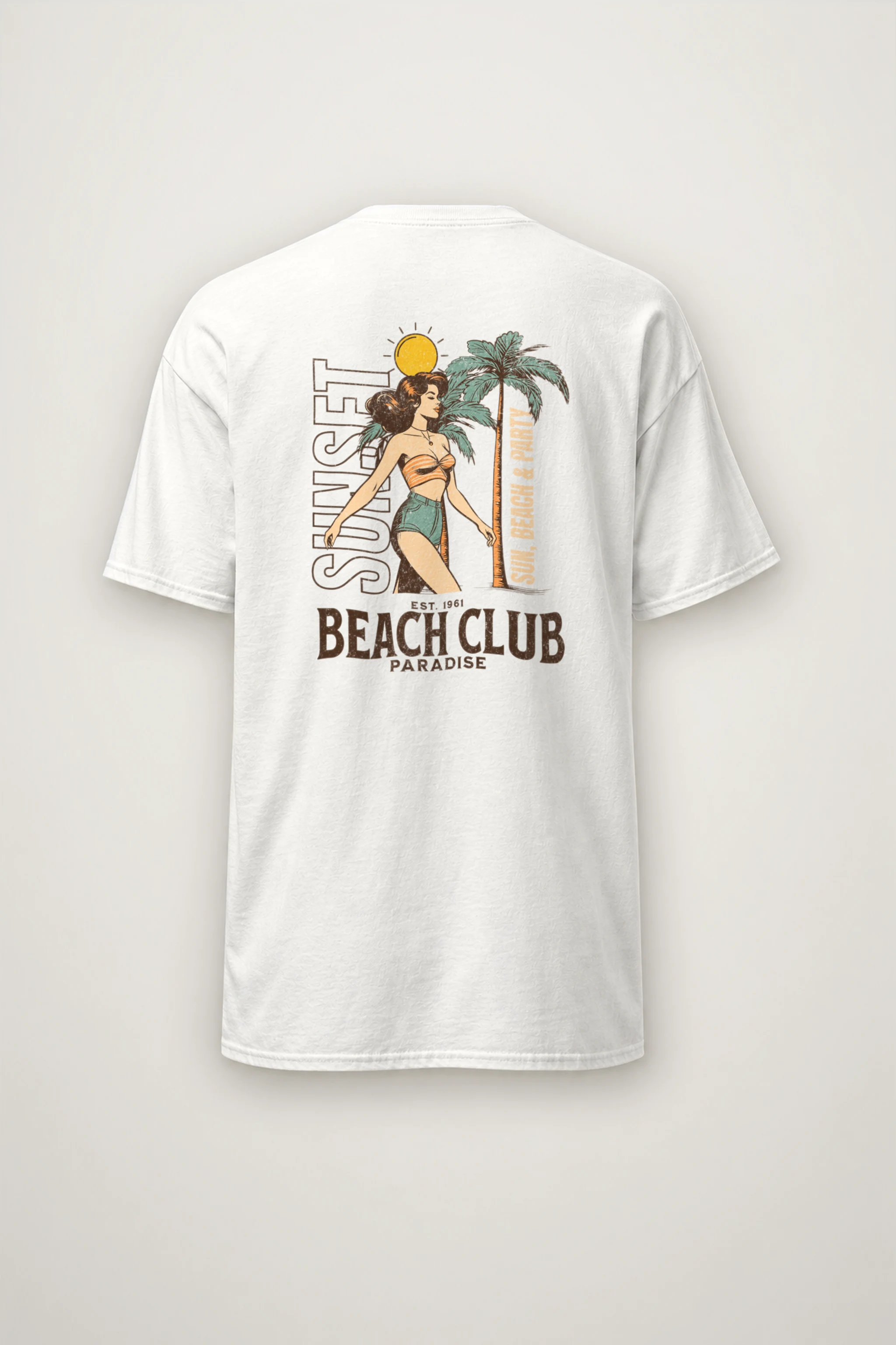 "Sun, Beach & Party" Heavyweight Unisex Crewneck T-shirt