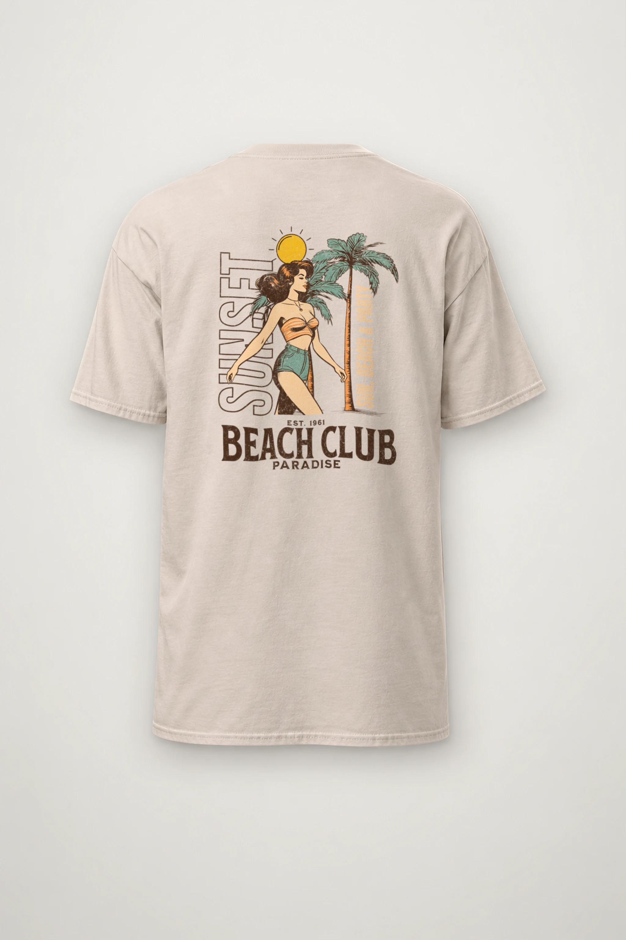 "Sun, Beach & Party" Heavyweight Unisex Crewneck T-shirt