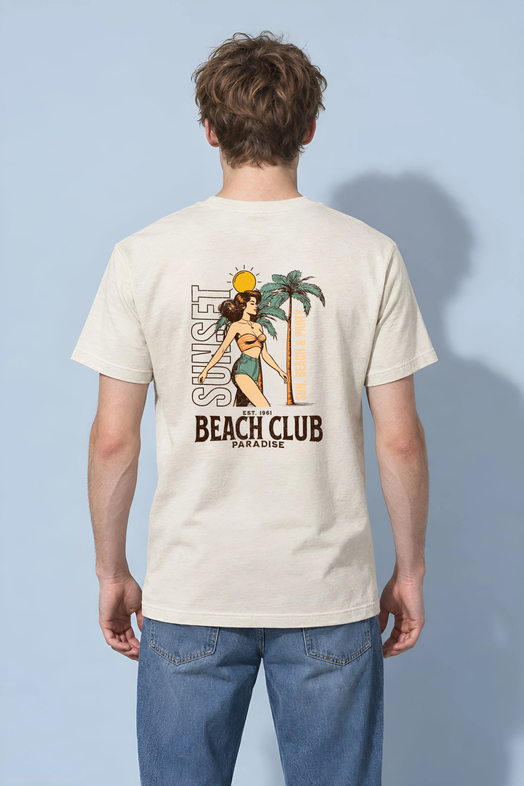 "Sun, Beach & Party" Heavyweight Unisex Crewneck T-shirt