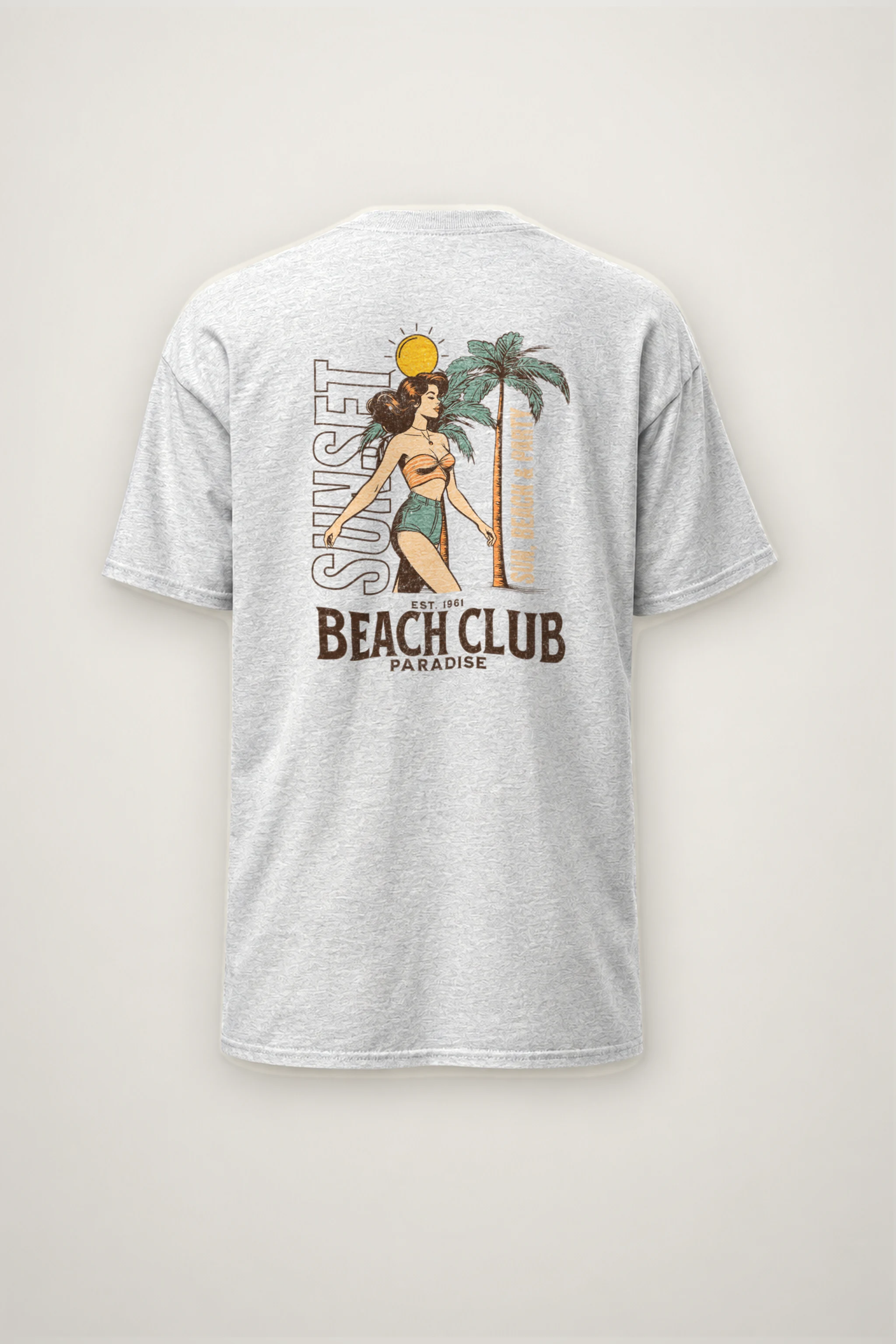 "Sun, Beach & Party" Heavyweight Unisex Crewneck T-shirt