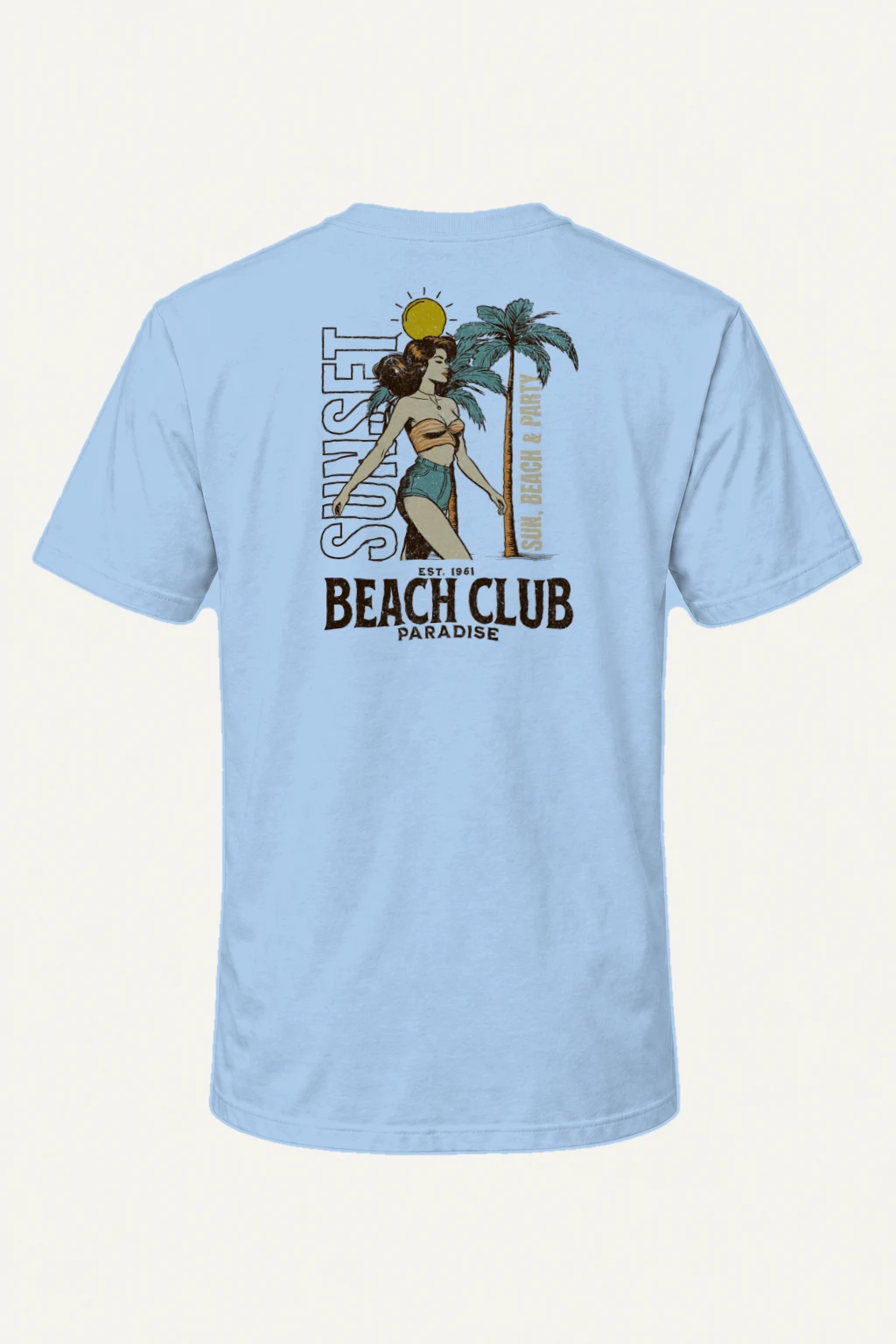 "Sun, Beach & Party" Heavyweight Unisex Crewneck T-shirt | Gildan 5000