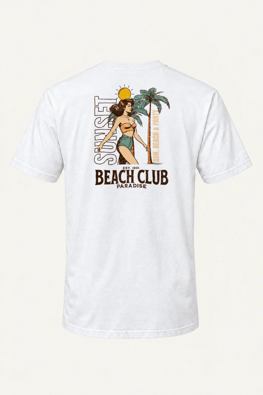 "Sun, Beach & Party" Heavyweight Unisex Crewneck T-shirt | Gildan 5000