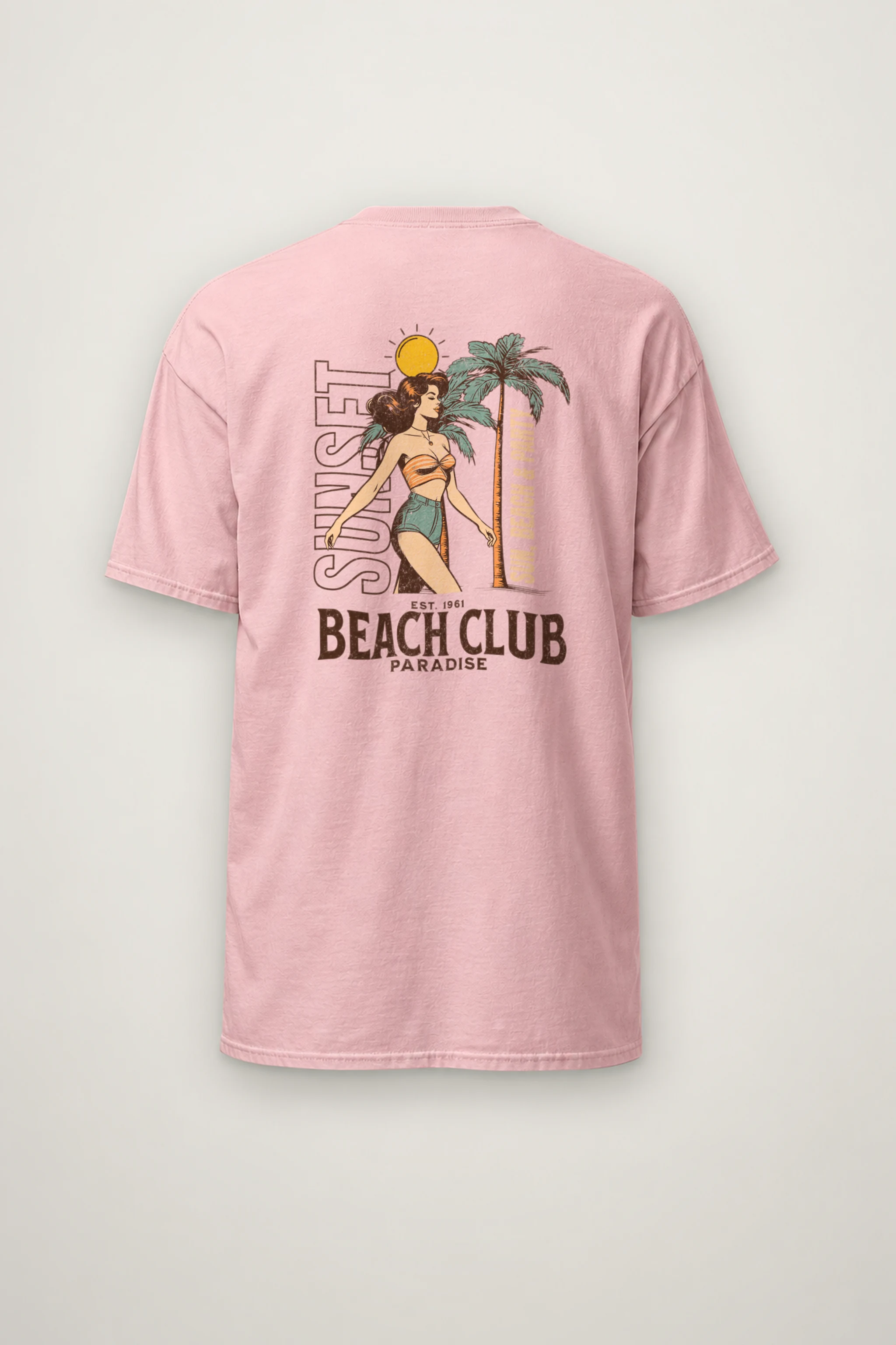 "Sun, Beach & Party" Heavyweight Unisex Crewneck T-shirt