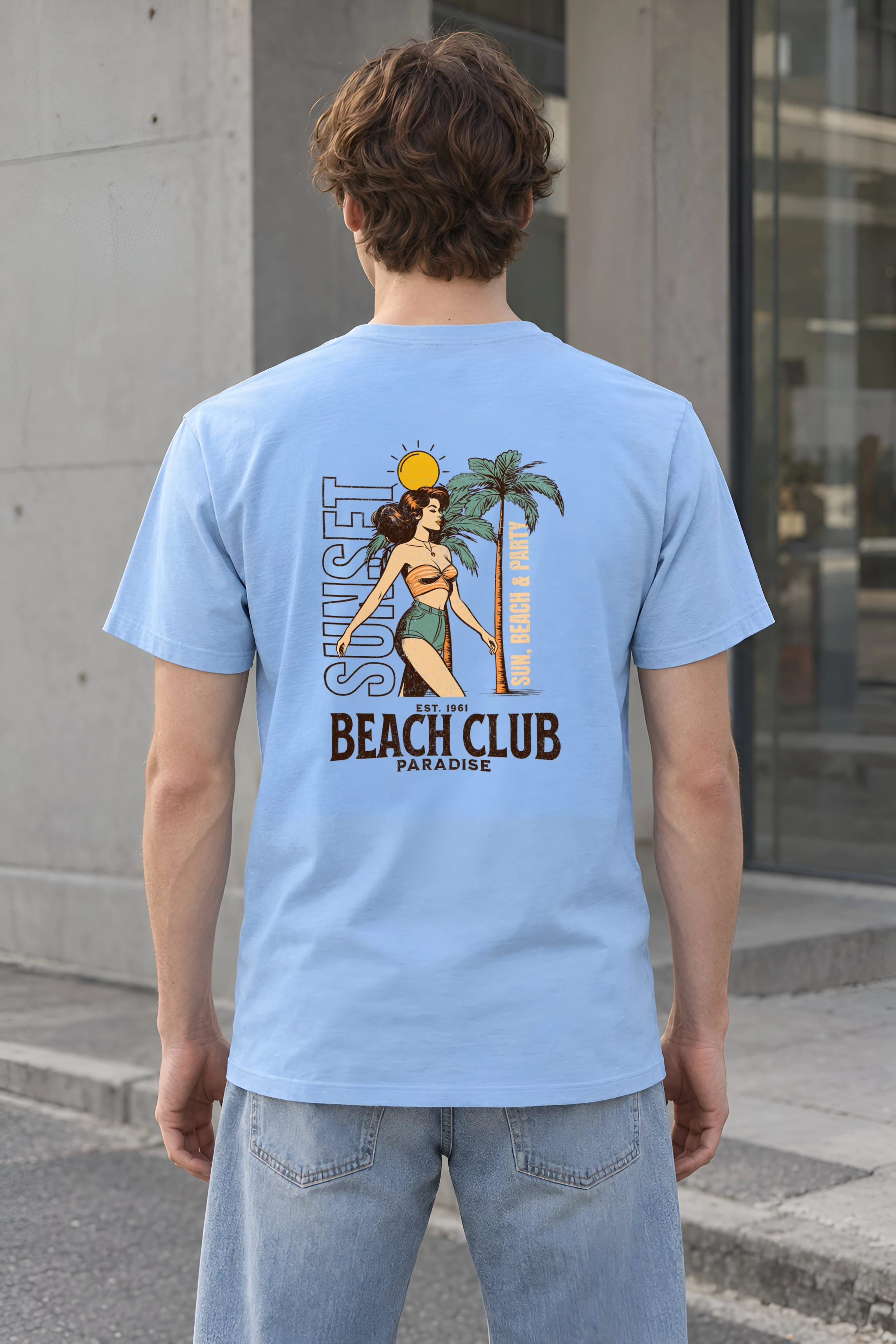"Sun, Beach & Party" Heavyweight Unisex Crewneck T-shirt