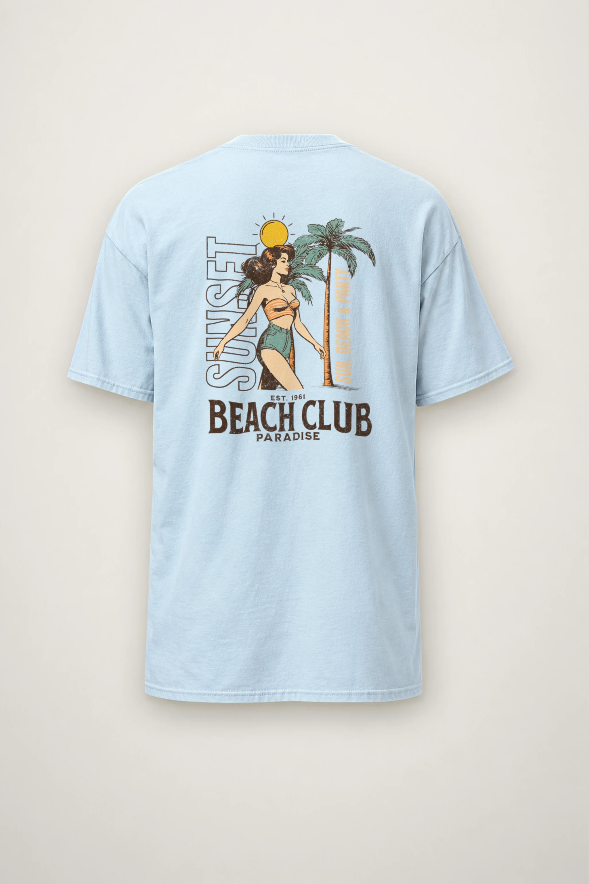 "Sun, Beach & Party" Heavyweight Unisex Crewneck T-shirt