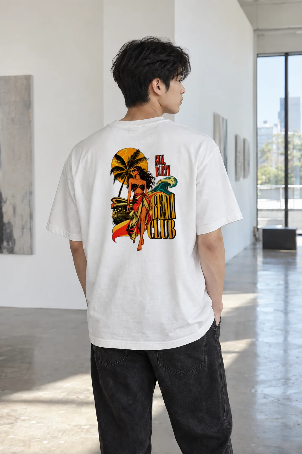 "Sun Party Beach Club" Heavyweight Unisex Crewneck T-shirt | Gildan 5000