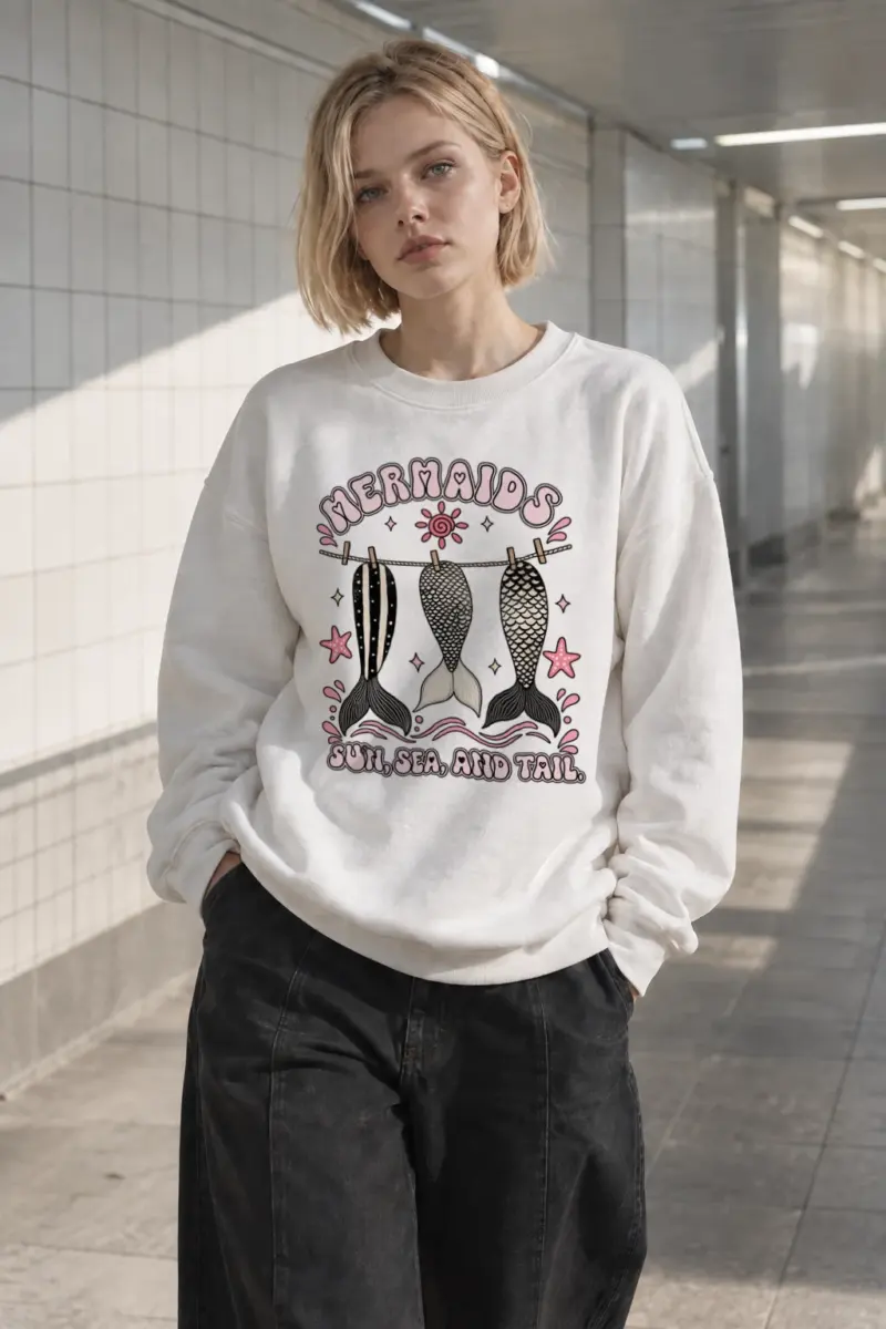 "Sun, Sea, And Tail" Heavy Blend Unisex Crewneck Sweatshirt | Gildan 18000