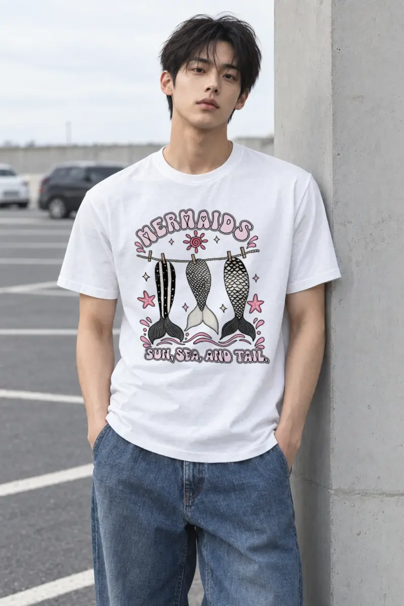 "Sun, Sea, And Tail" Heavyweight Unisex Crewneck T-shirt | Gildan 5000