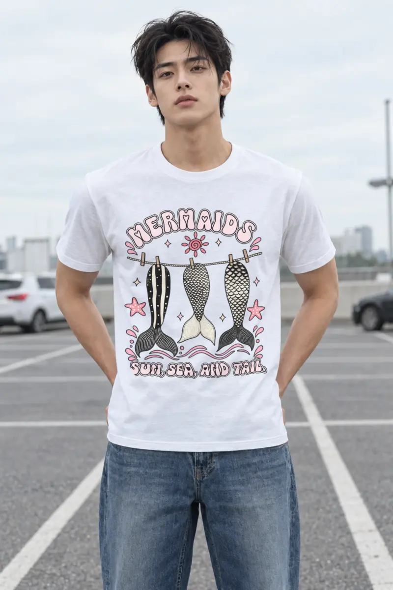 "Sun, Sea, And Tail" Heavyweight Unisex Crewneck T-shirt