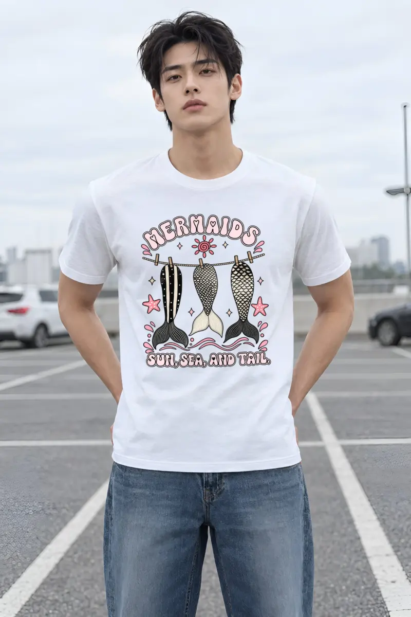 "Sun, Sea, And Tail" Heavyweight Unisex Crewneck T-shirt