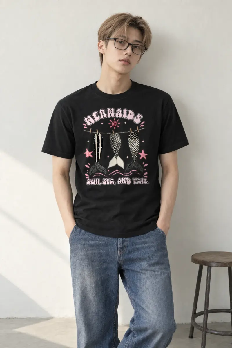 "Sun, Sea, And Tail" Heavyweight Unisex Crewneck T-shirt | Gildan 5000