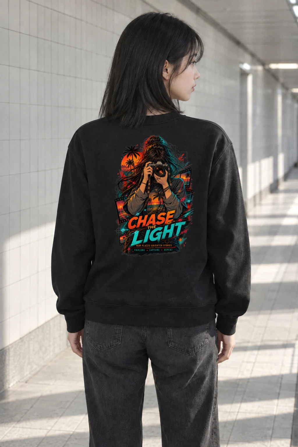 "Sunset Frame Run" Heavy Blend Unisex Crewneck Sweatshirt | Gildan 18000